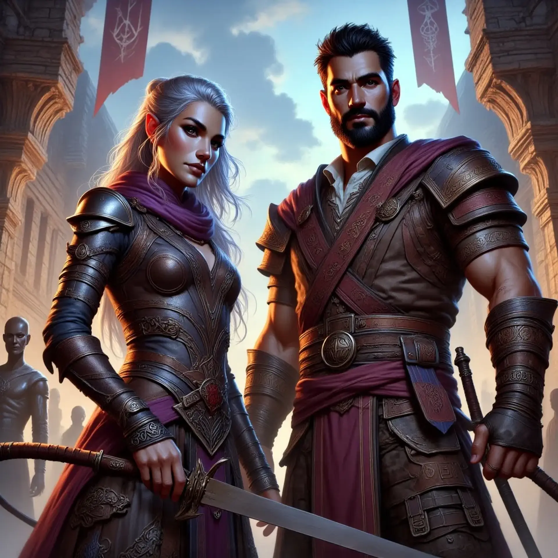 Master Instructors Vileska & Rann, Co-Heads of Sentinel's Perch Martial-Arcane Academy - AI-generated fantasy NPC