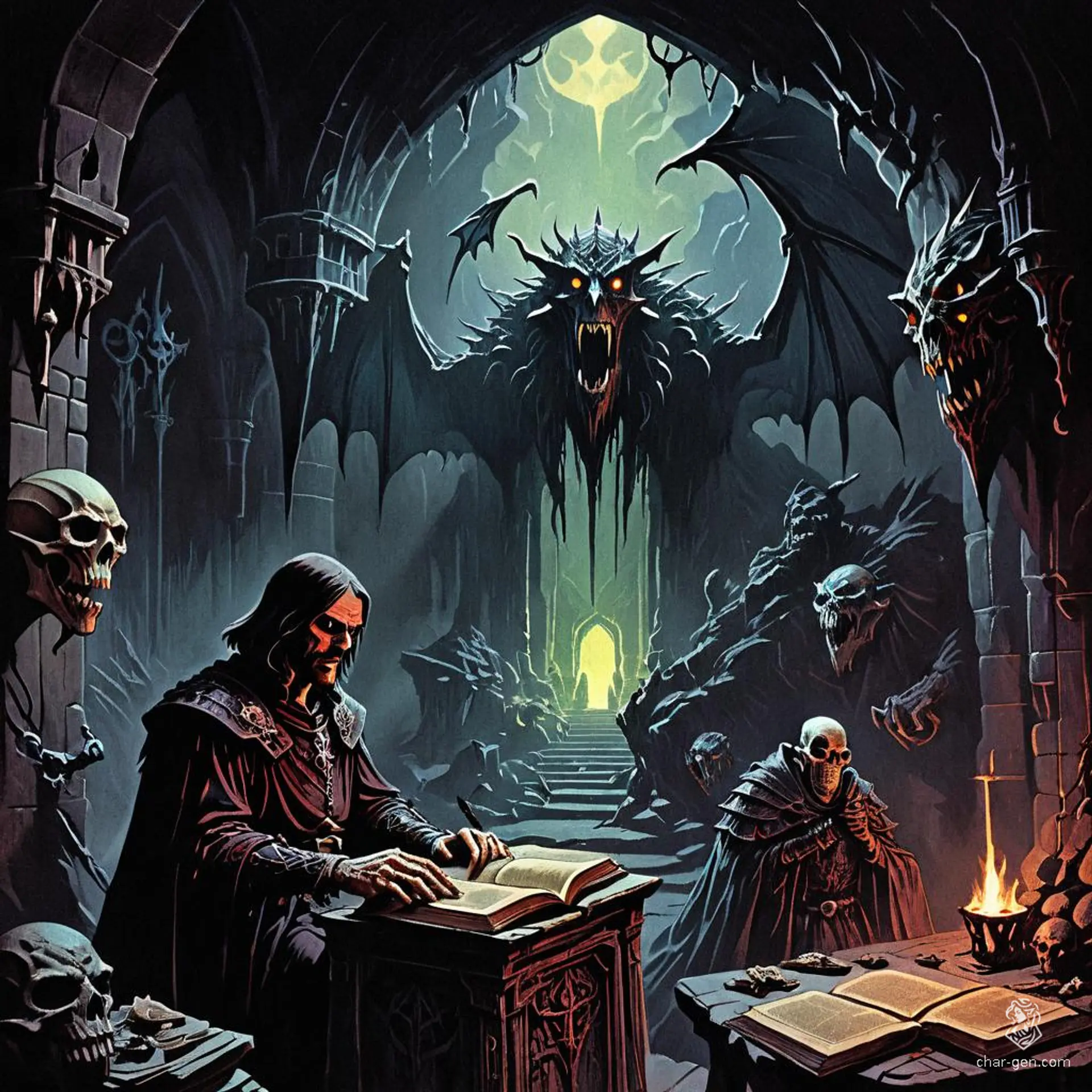 A gender-fluid, grey-skinned ranger turned brutal bandit, this outlaw dons tattered leather armor and a skull-shaped mask. Their piercing eyes and jet-black hair add to their menacing aura, as they roam, pouch of stolen coins at their side, eager to spill blood.