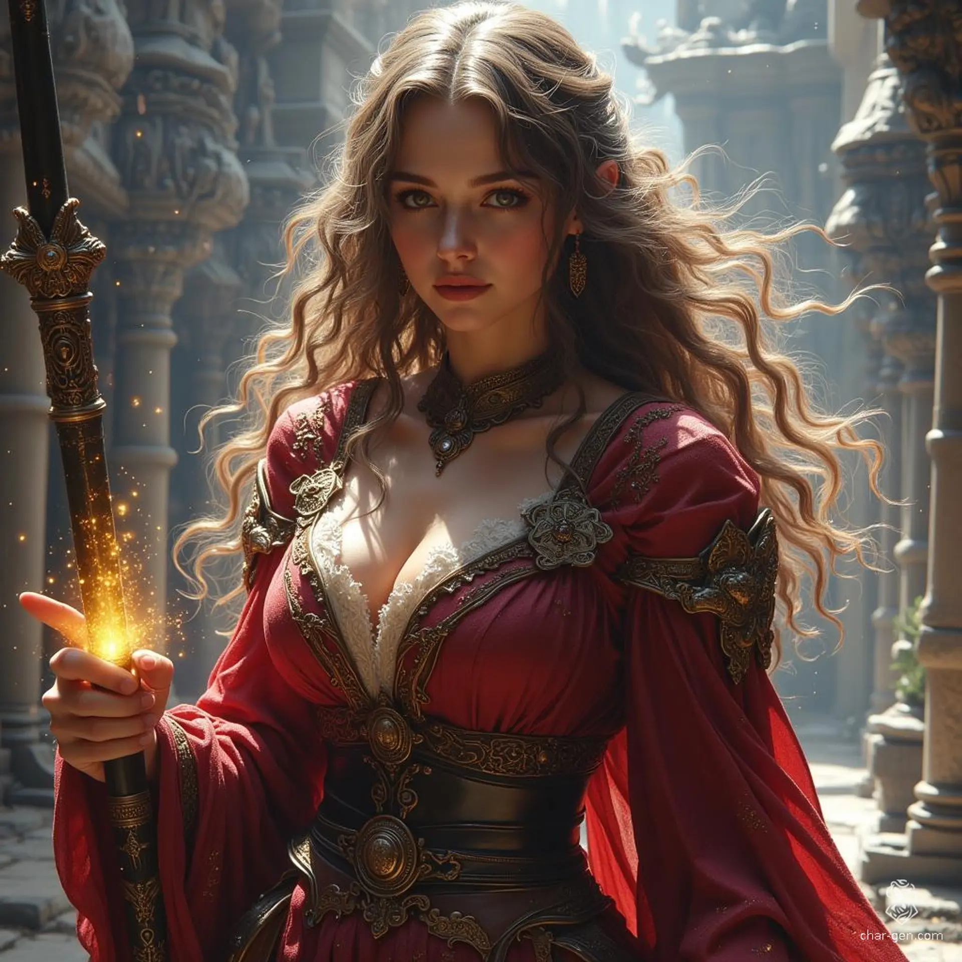 A determined 38-year-old female cleric of Pelor, she blends unwavering faith with sharp wit. Her impressionistic spirit illuminates even the darkest of places, drawing followers with her humor and warmth. Armed with divine light and laughter, she champions hope and healing in a tumultuous world.