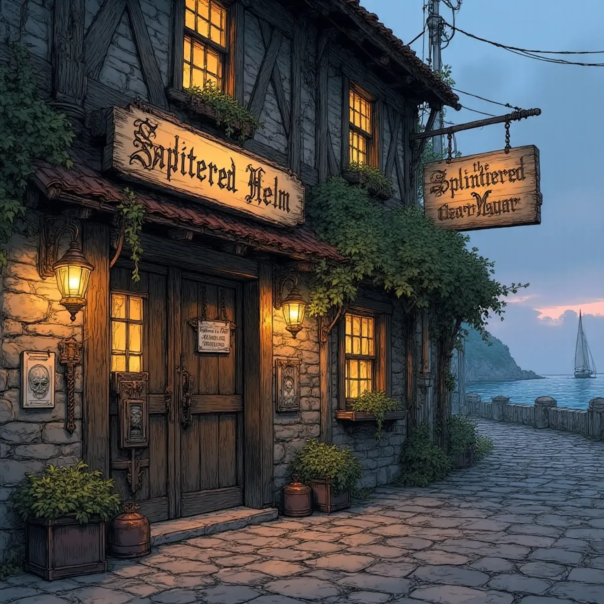 The Splintered Helm - AI-generated fantasy Tavern