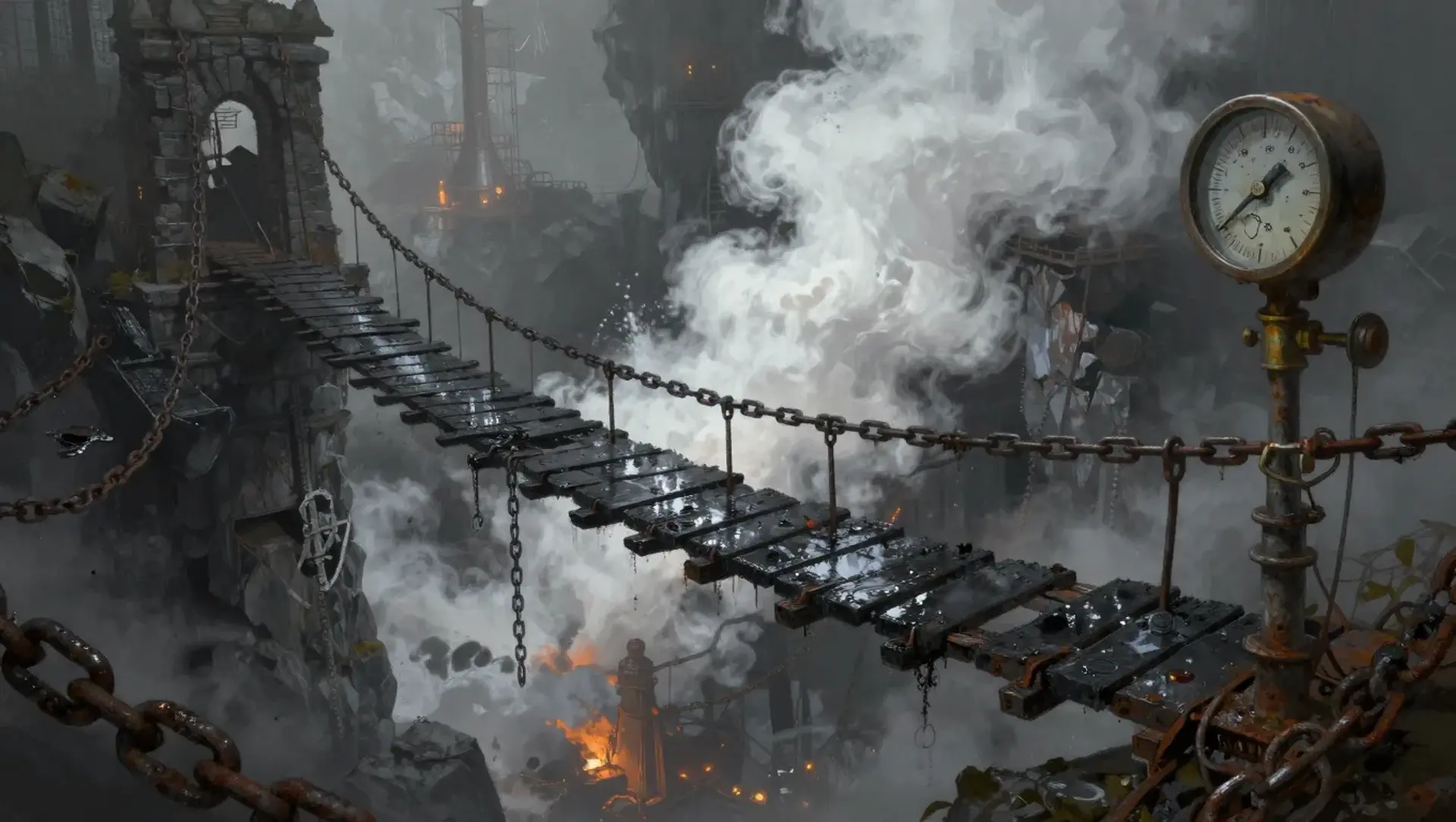 The Steam-Chasm Bridge | Fantasy Building Generated by CharGen