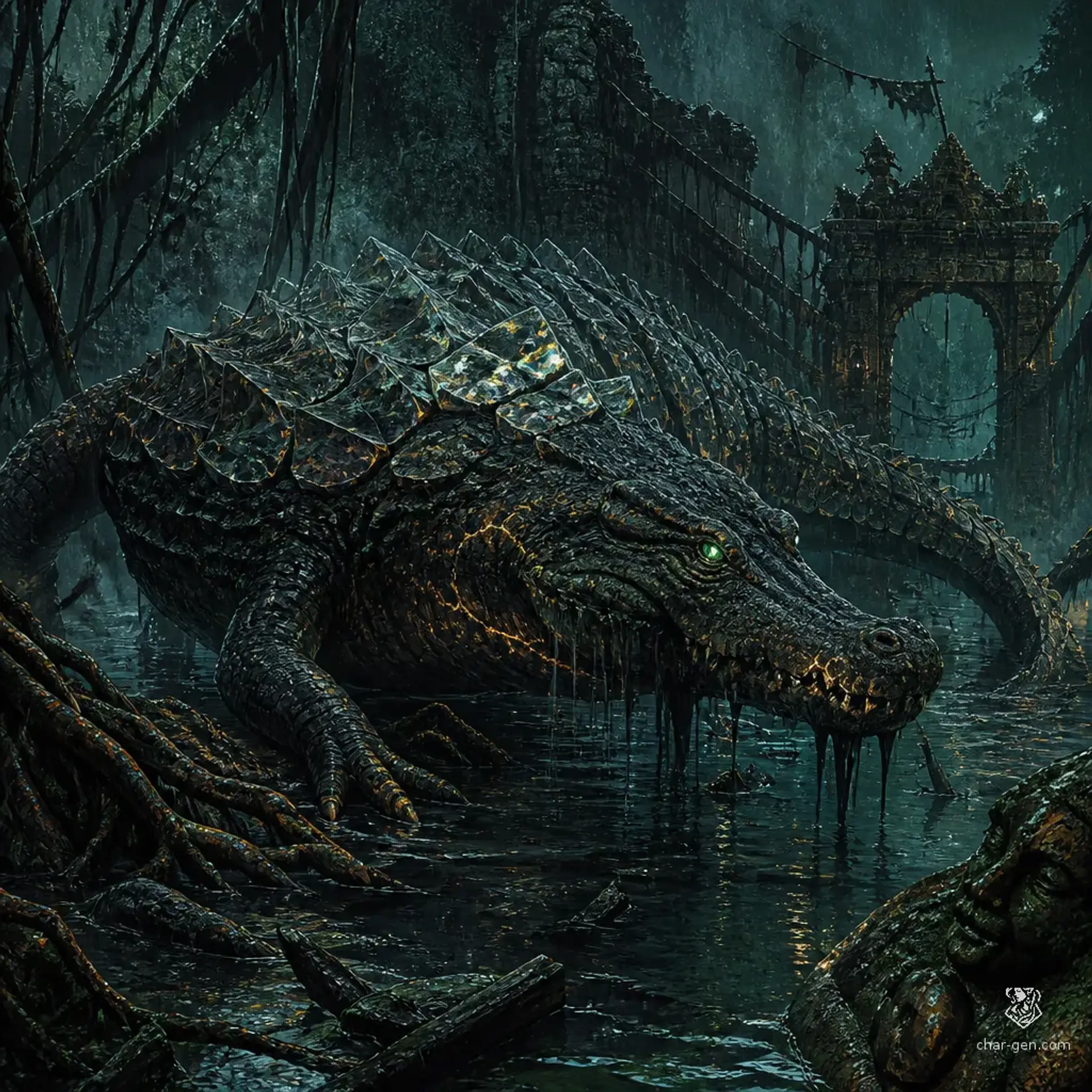Mireglass Crocodile - AI-generated fantasy Monster