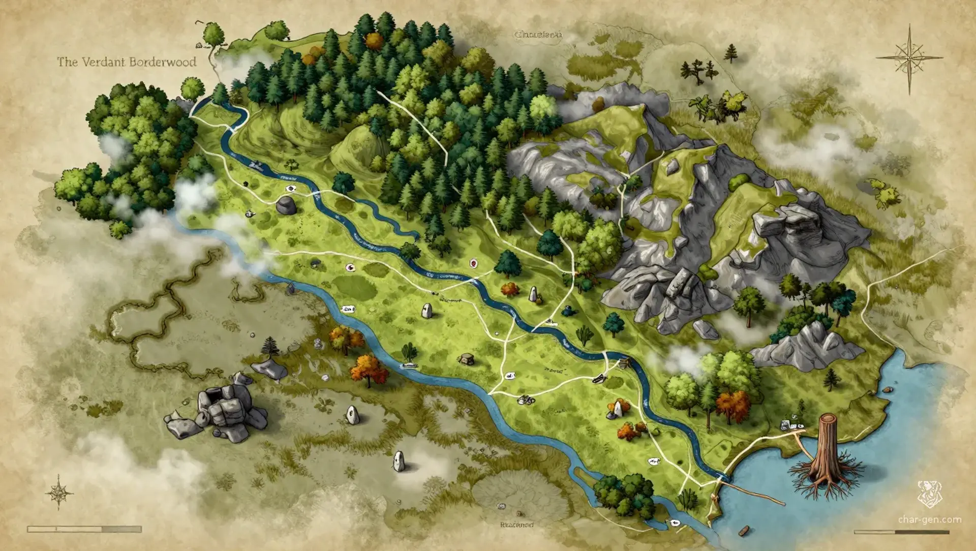 The Verdant Borderwood - AI-generated fantasy Region
