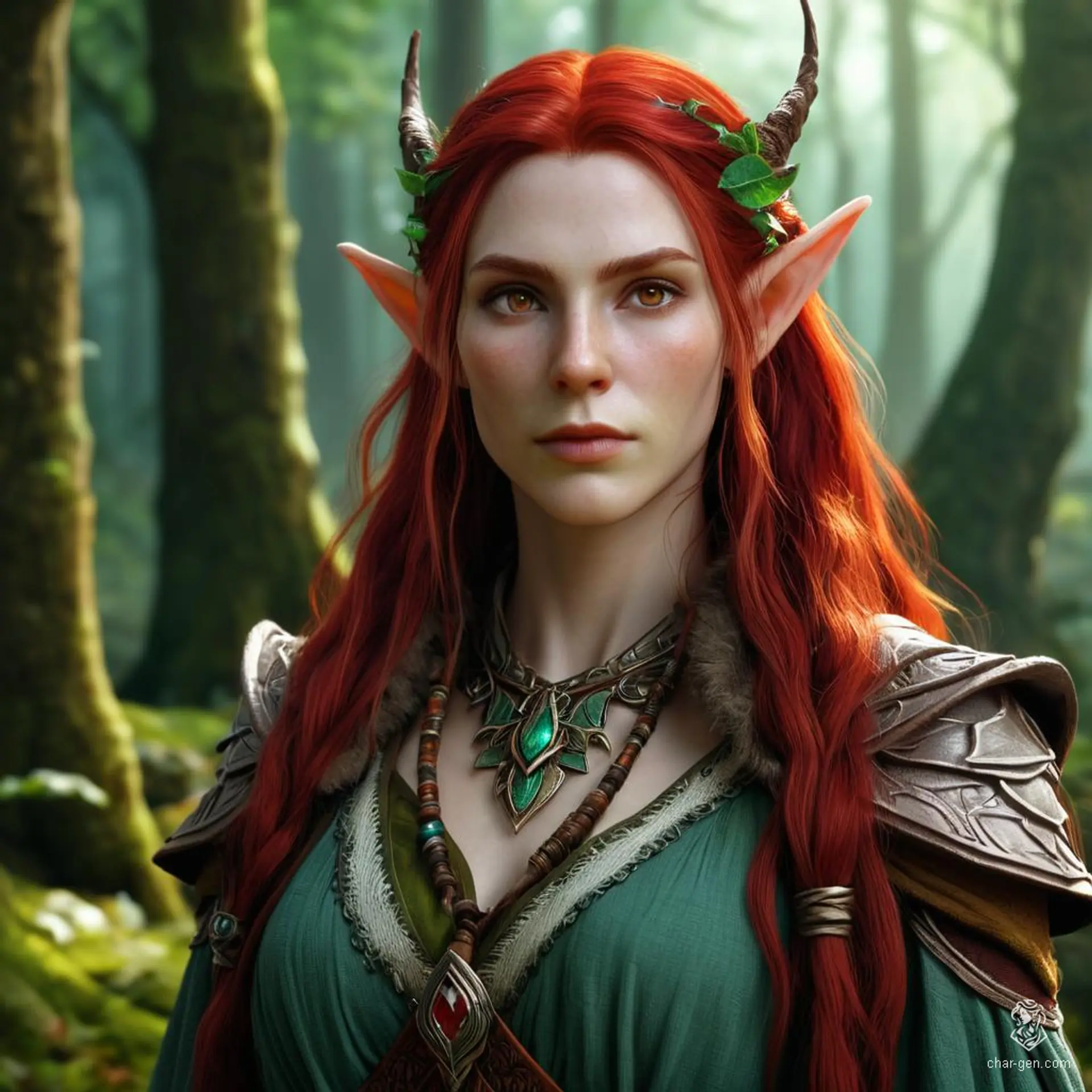 Keyleth, a 17-year-old female Half-Elf druid with fair skin and bold cherry red hair, hails from the Air tribe of the Ashari people. Possessing extremely high wisdom, she specializes in air manipulation and beast shaping. Although she lacks physical strength and charisma, she is on a journey, the Aramente, to prove herself as a wise and capable leader.