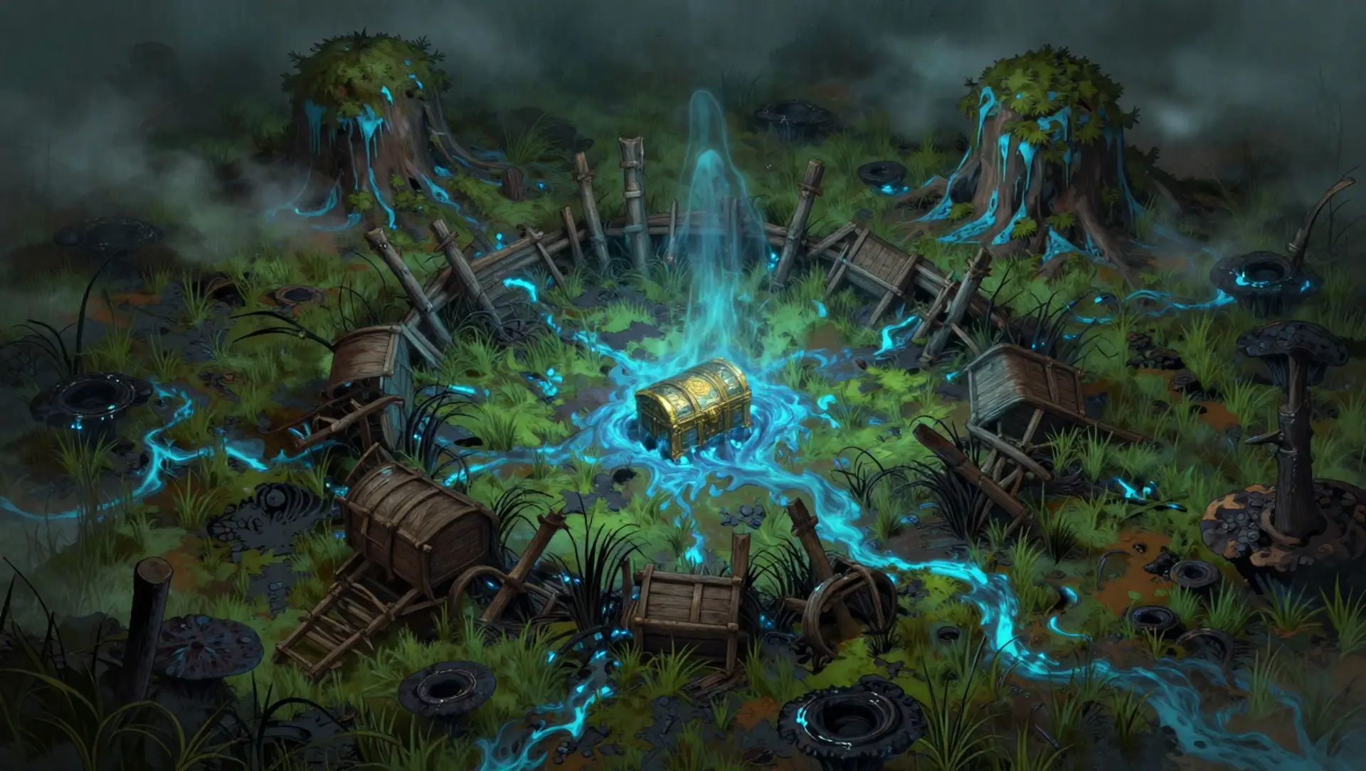 Save the Pilgrim Reliquary from the Blue Ooze - AI-generated fantasy Encounter
