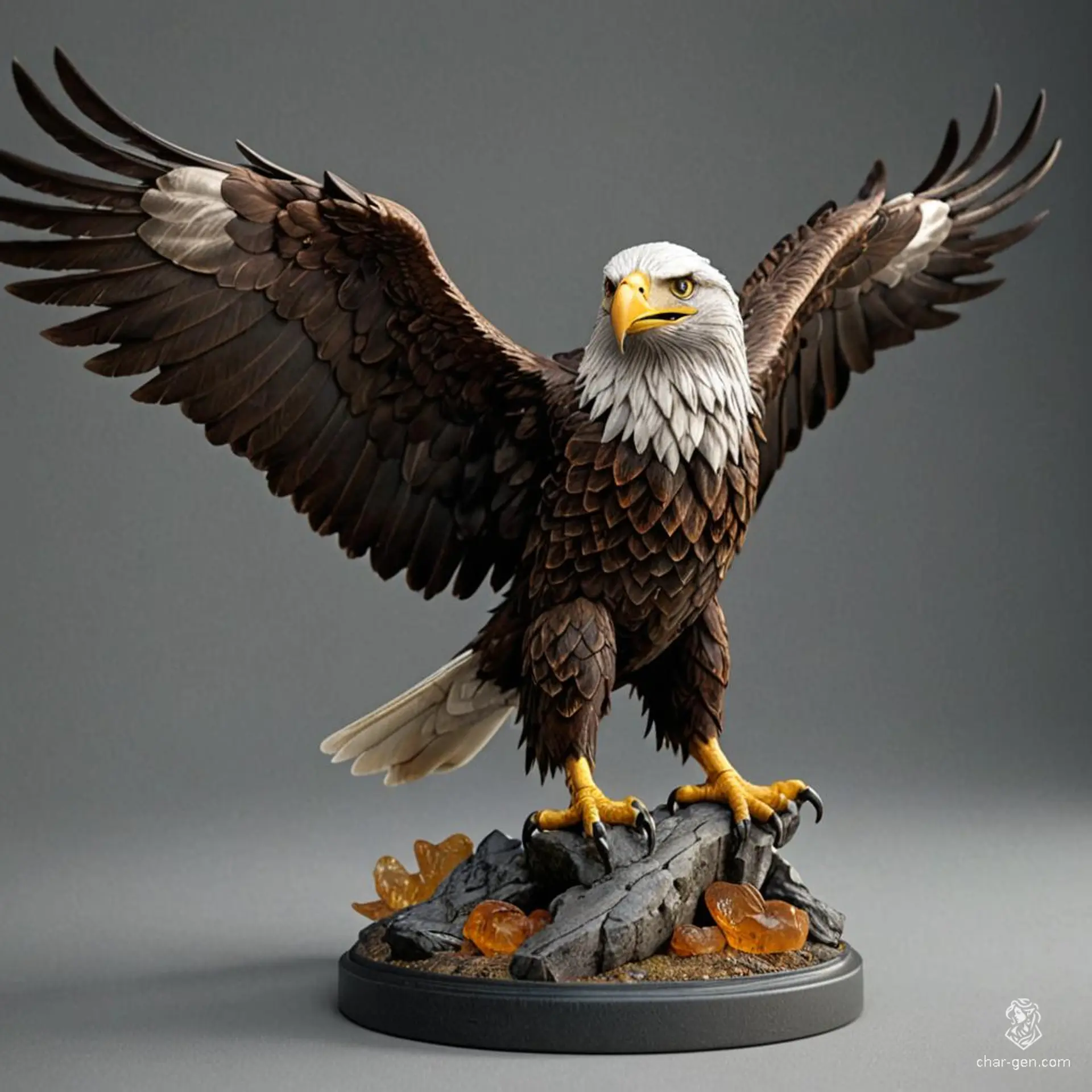 The Amber Eagle, a masterfully carved figurine, glows with a warm, golden hue, capturing the essence of a soaring eagle. Legends say that when held aloft under the moonlight, it grants the bearer visions of distant skies and uncharted paths, igniting the spirit of adventure.