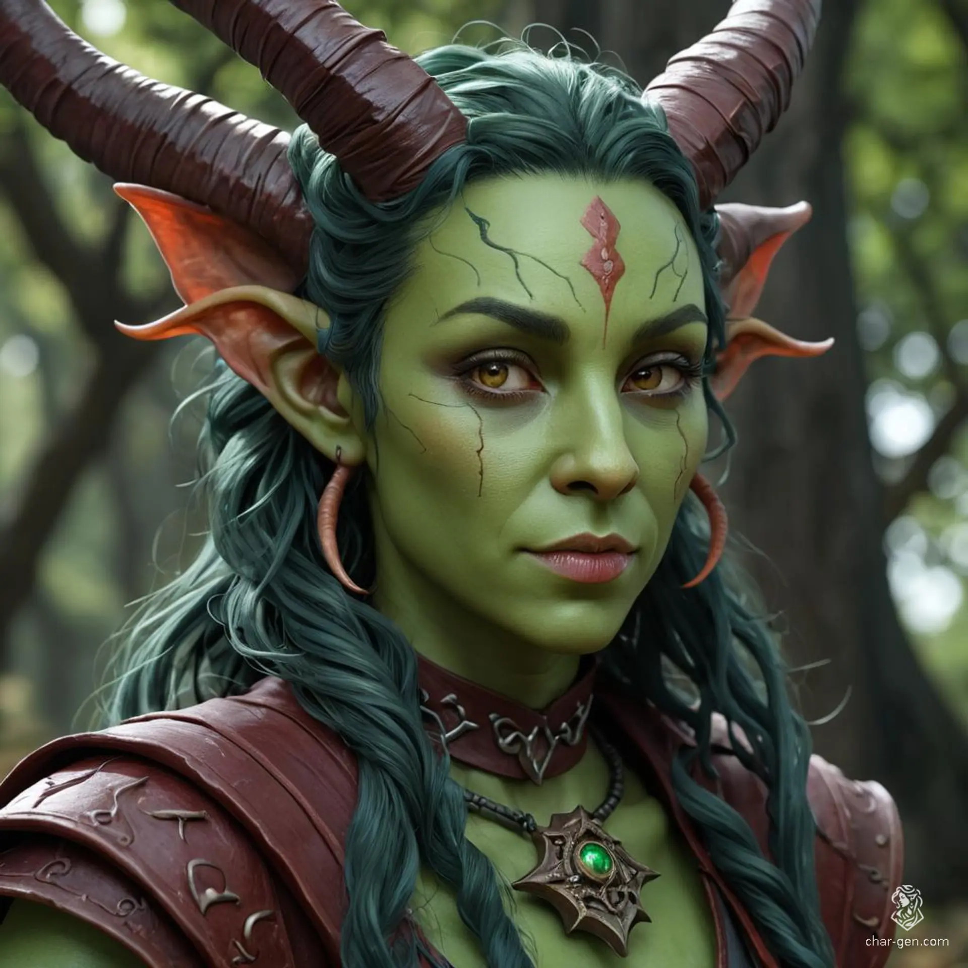 Lilith Valmoira, a wise 327-year-old female Tiefling Druid, blends earthy elements with intelligence. With devilish features like horns and a long tail, she wields a twig-adorned staff and wears detailed hides. Raised amid animosity, she sought solace in nature, only to land in Barovia's cursed valley.