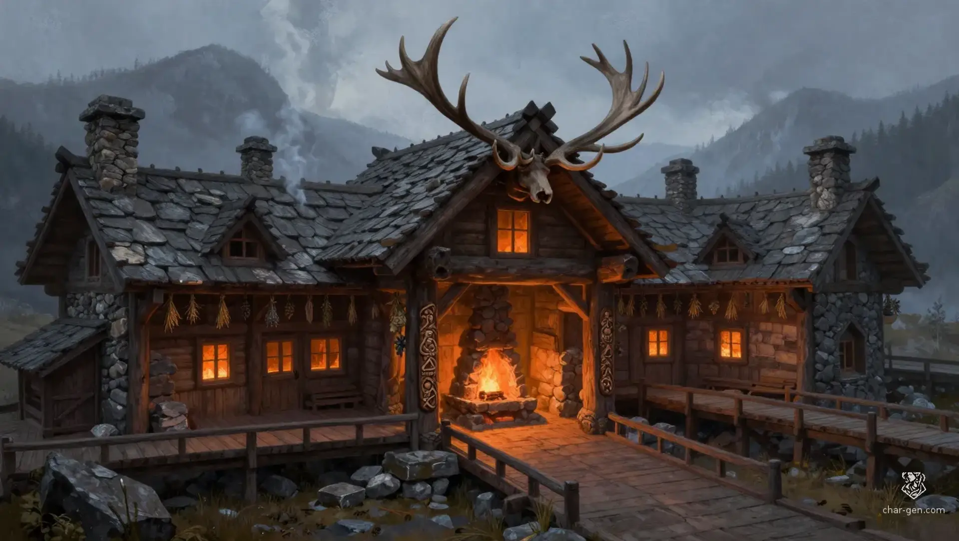 The Hearth and Bow - AI-generated fantasy Building