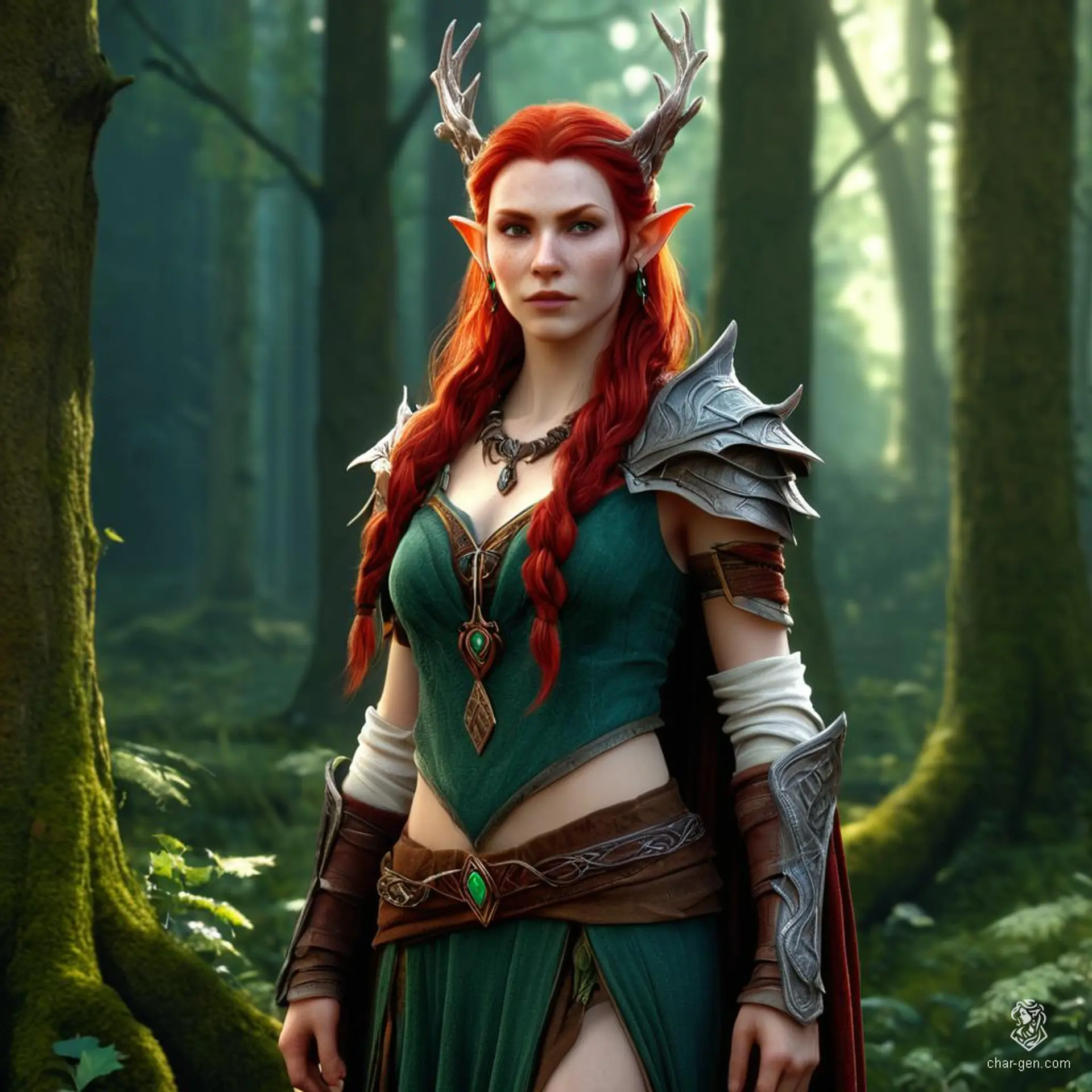 Keyleth, a 17-year-old female Half-Elf druid with fair skin and bold cherry red hair, hails from the Air tribe of the Ashari people. Possessing extremely high wisdom, she specializes in air manipulation and beast shaping. Although she lacks physical strength and charisma, she is on a journey, the Aramente, to prove herself as a wise and capable leader.