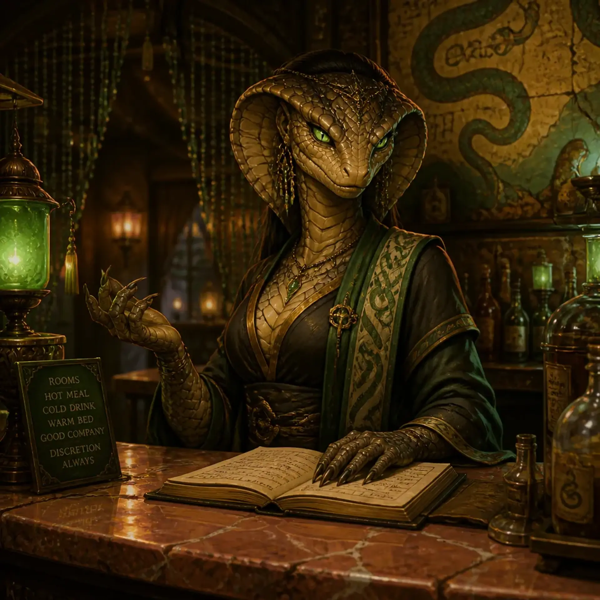 The Glass Cobra - AI-generated fantasy Tavern