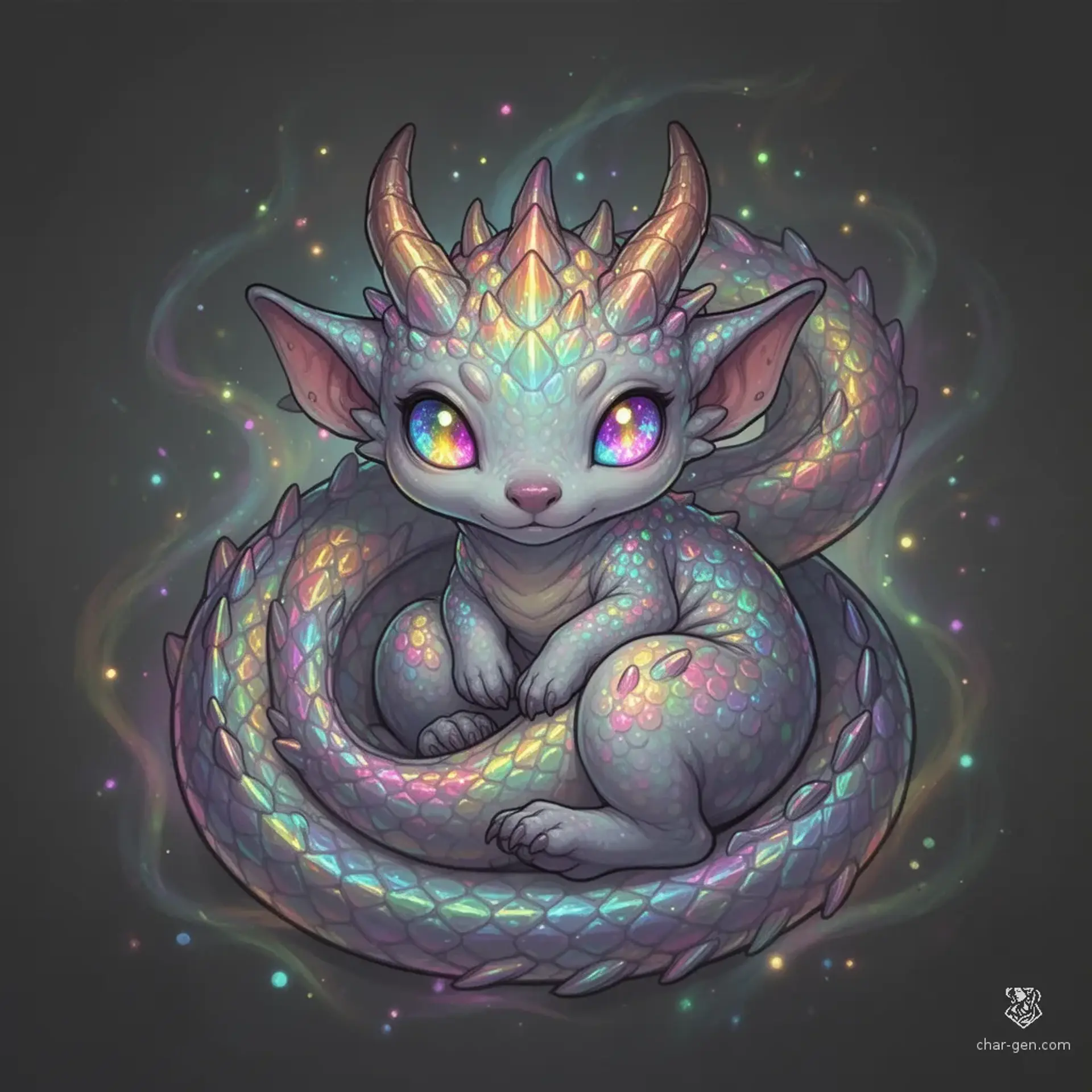Baby Mythrask, Baby Prismatic Hydra - AI-generated fantasy Monster