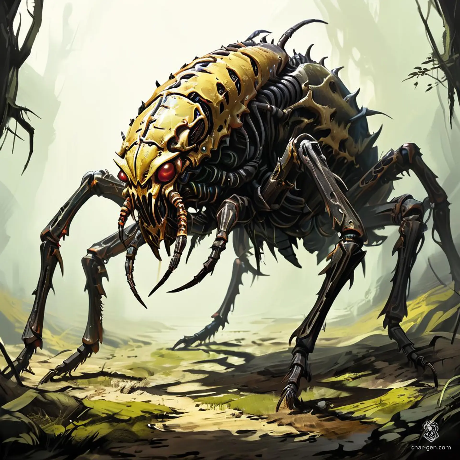 The Ankheg is a giant, burrowing insect-like monster with an armored exoskeleton, six legs, and powerful mandibles. This brownish-yellow predator, known for spitting acid and lurking in subterranean tunnels, poses a threat to farmland soil.
