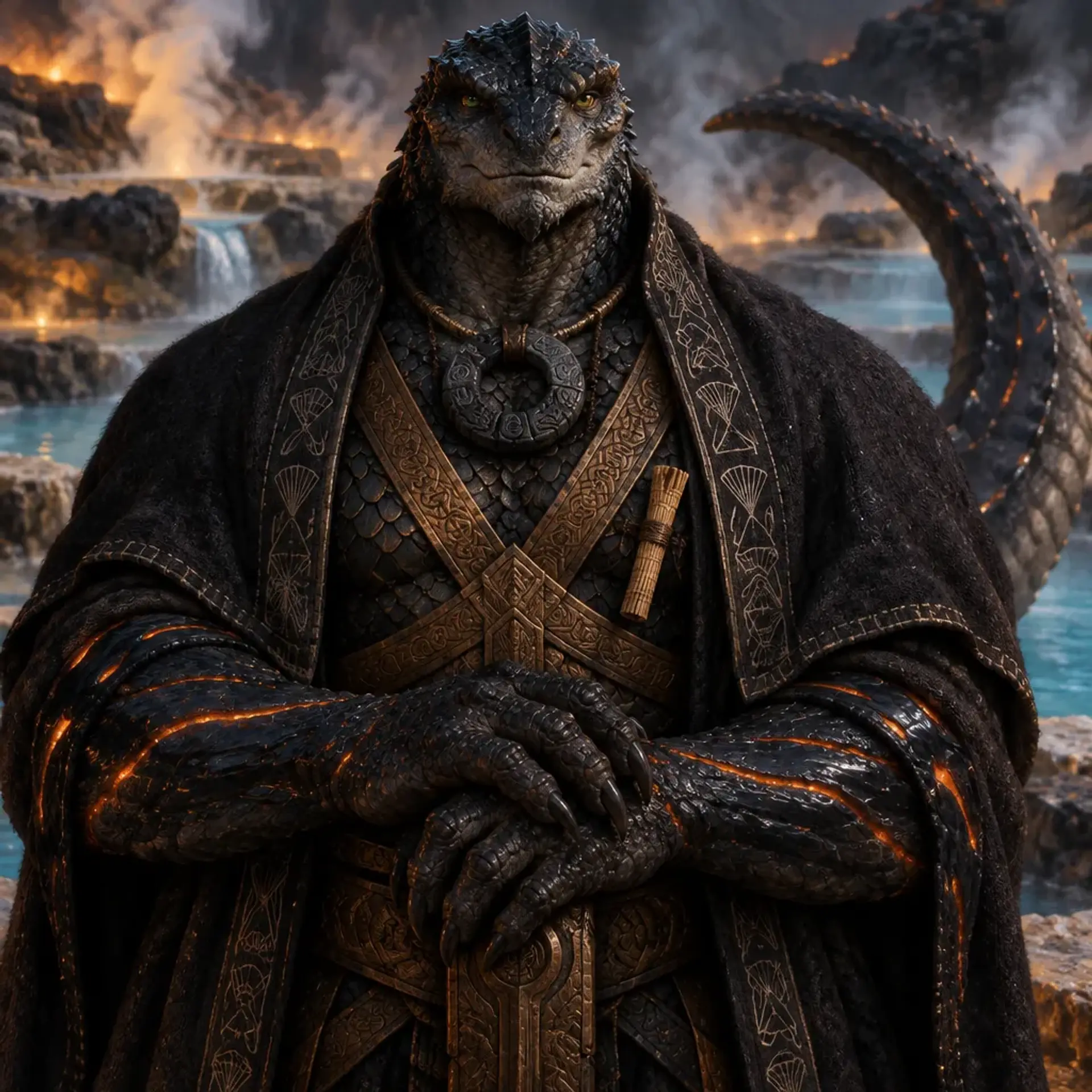 High Circlekeeper Kazz'tok Thermal-Claw - AI-generated fantasy NPC