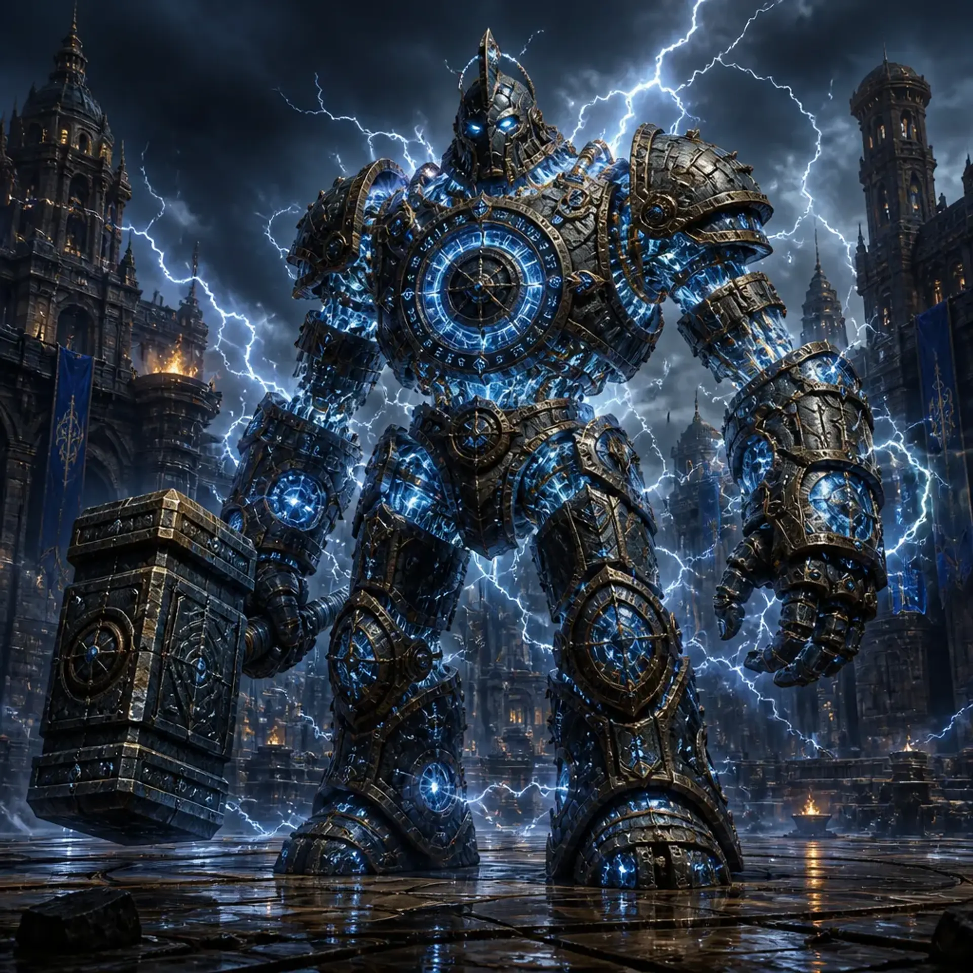 Rumble Reclaimer, the Storm-Bound Enforcer - AI-generated fantasy Monster