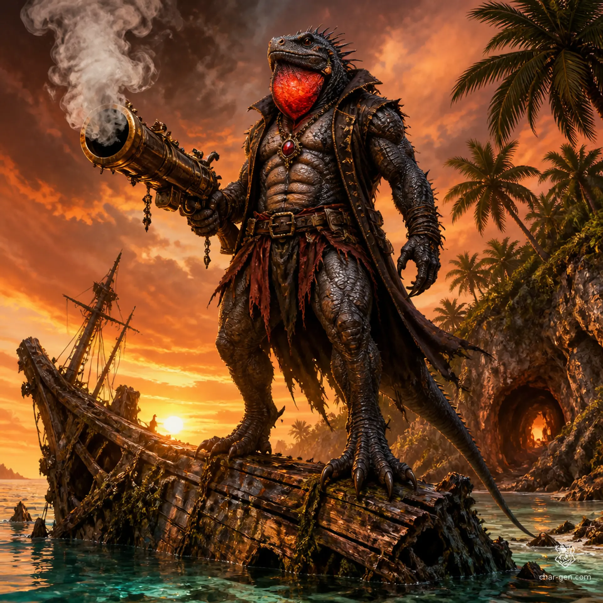 Captain Svarog Smoke-Scale - AI-generated fantasy Monster