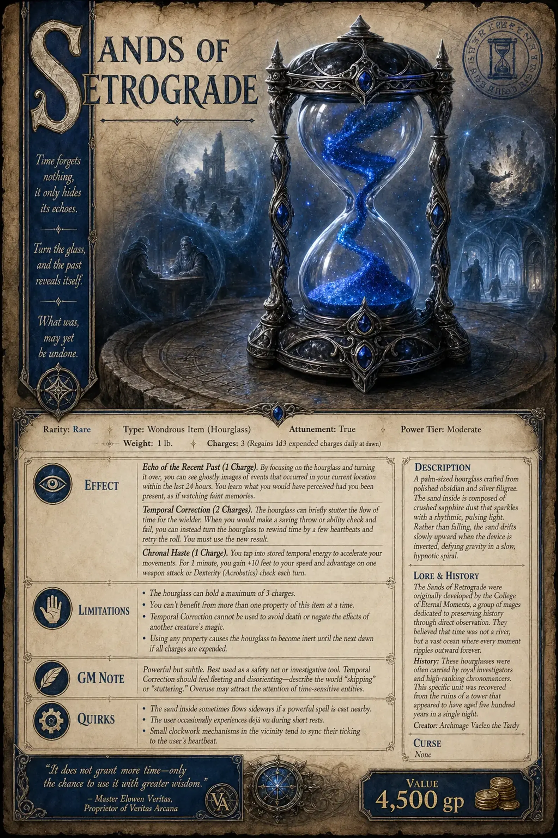 Sands of Retrograde - AI-generated fantasy Magic Item