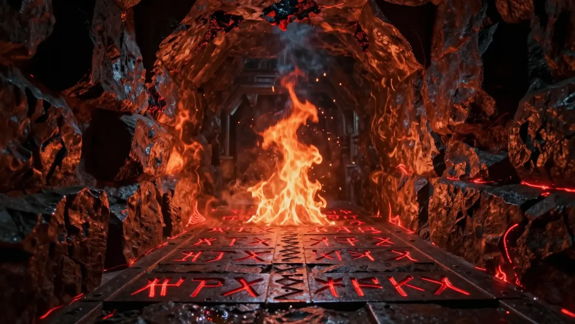 Searing Elder-Rune Trap - AI-generated fantasy Hazard