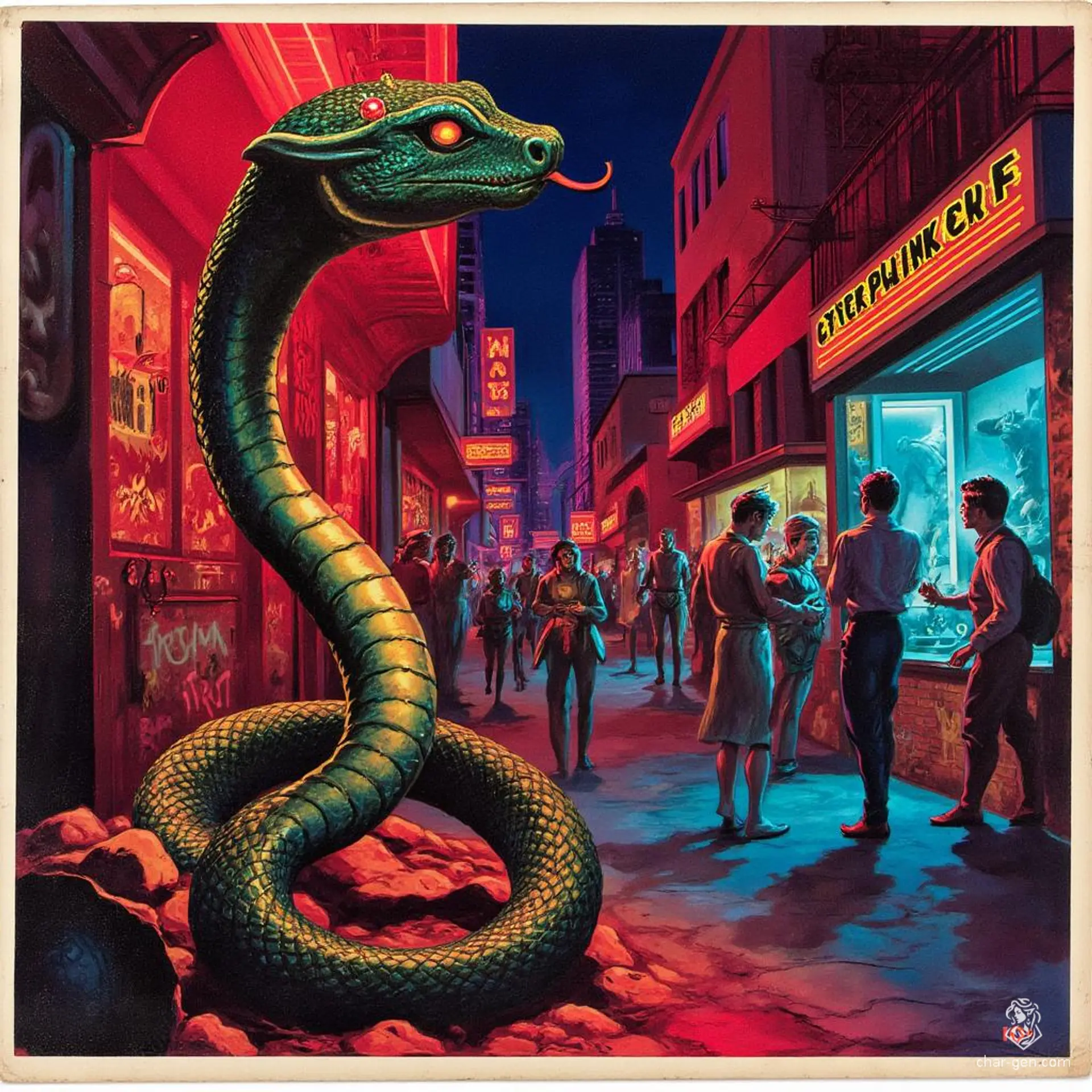 The jewel-adorned Naga features a striking serpentine body combined with a humanoid torso and a hooded cobra head. Its dark skin texture accentuates its graceful coils and captivating, hypnotic gaze, making it a mesmerizing yet deadly presence in the realm of fantasy.