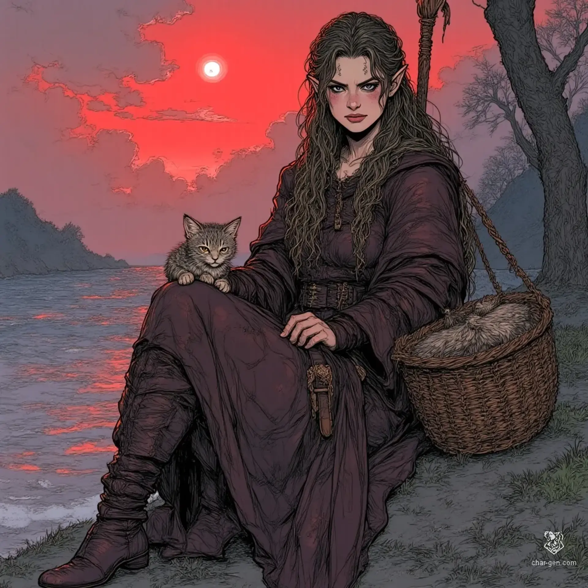 Soryn Velothiel, the Bloody Sky - AI-generated fantasy NPC