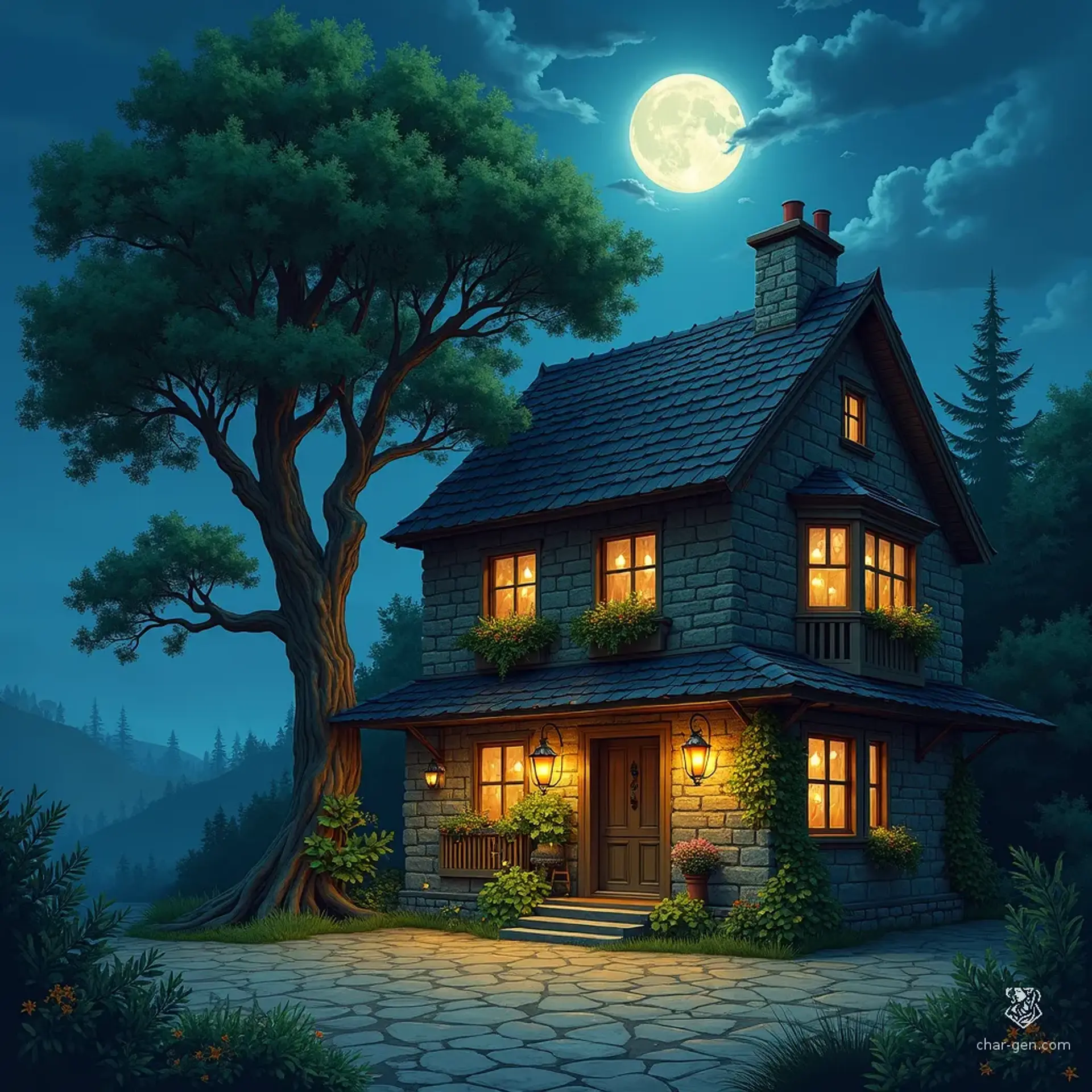 The Moonlit Bough - AI-generated fantasy Tavern