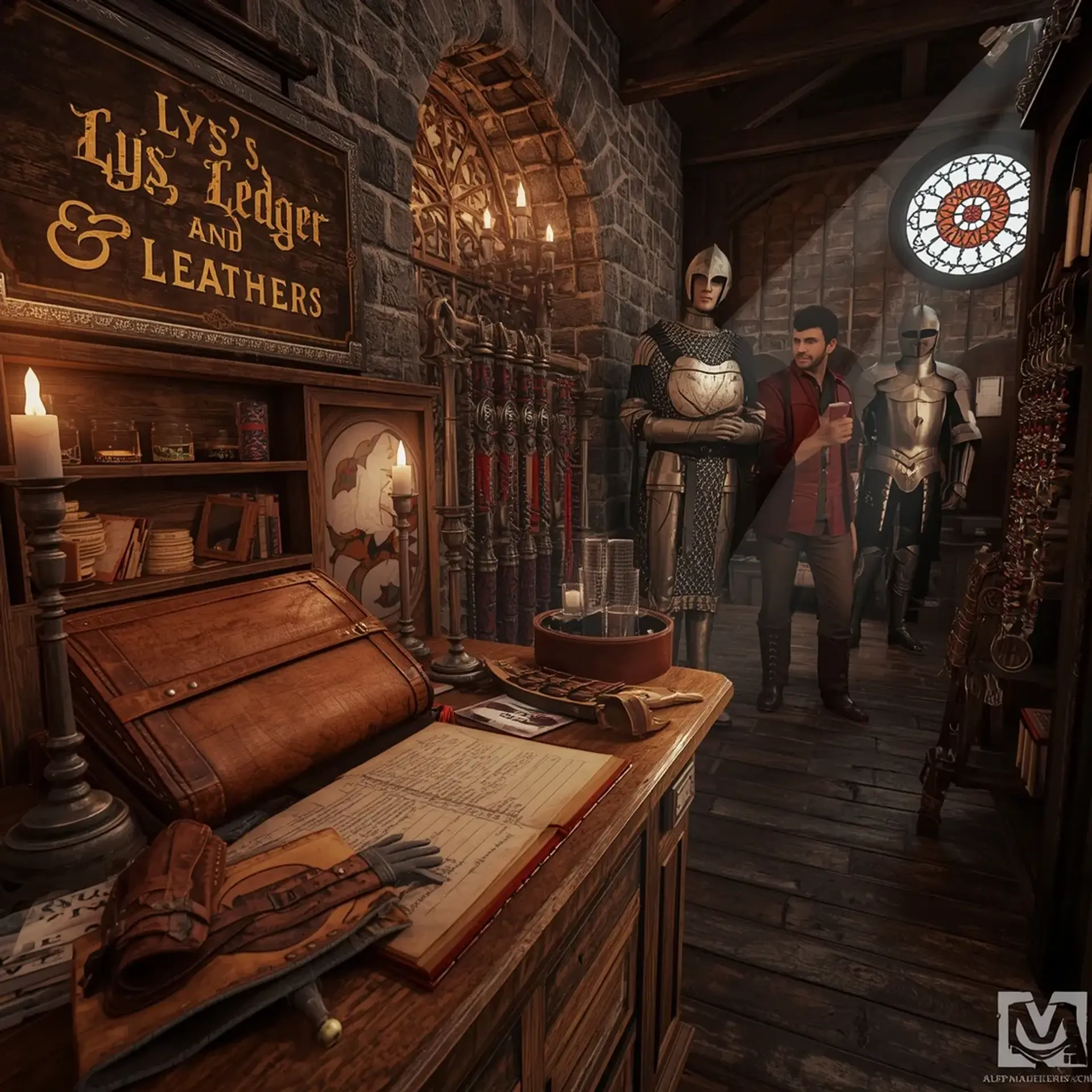 Lys's Ledger and Leathers - AI-generated fantasy Shop