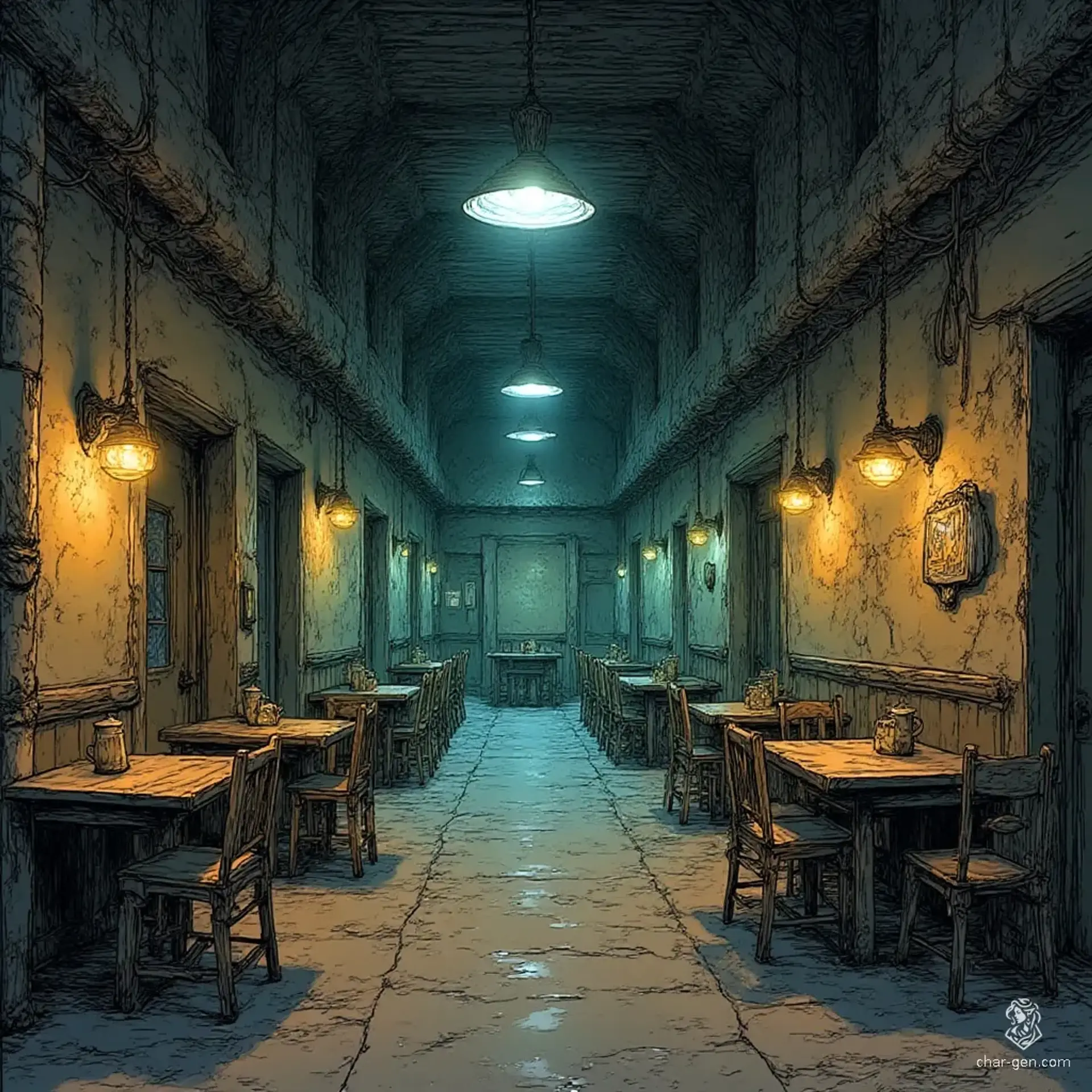 The Flickering Hall - AI-generated fantasy Tavern
