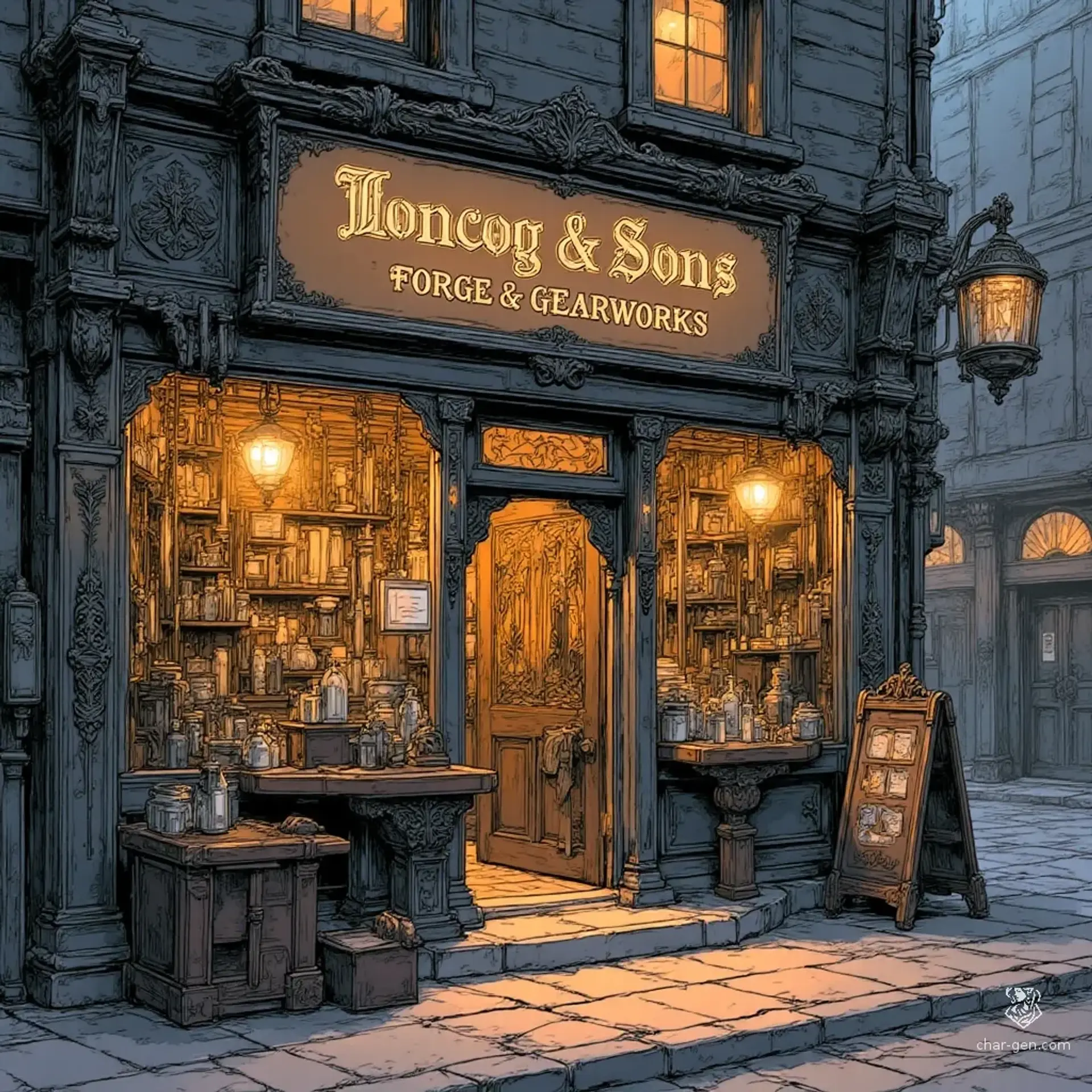Ioncog & Sons: Forge & Gearworks - AI-generated fantasy Shop