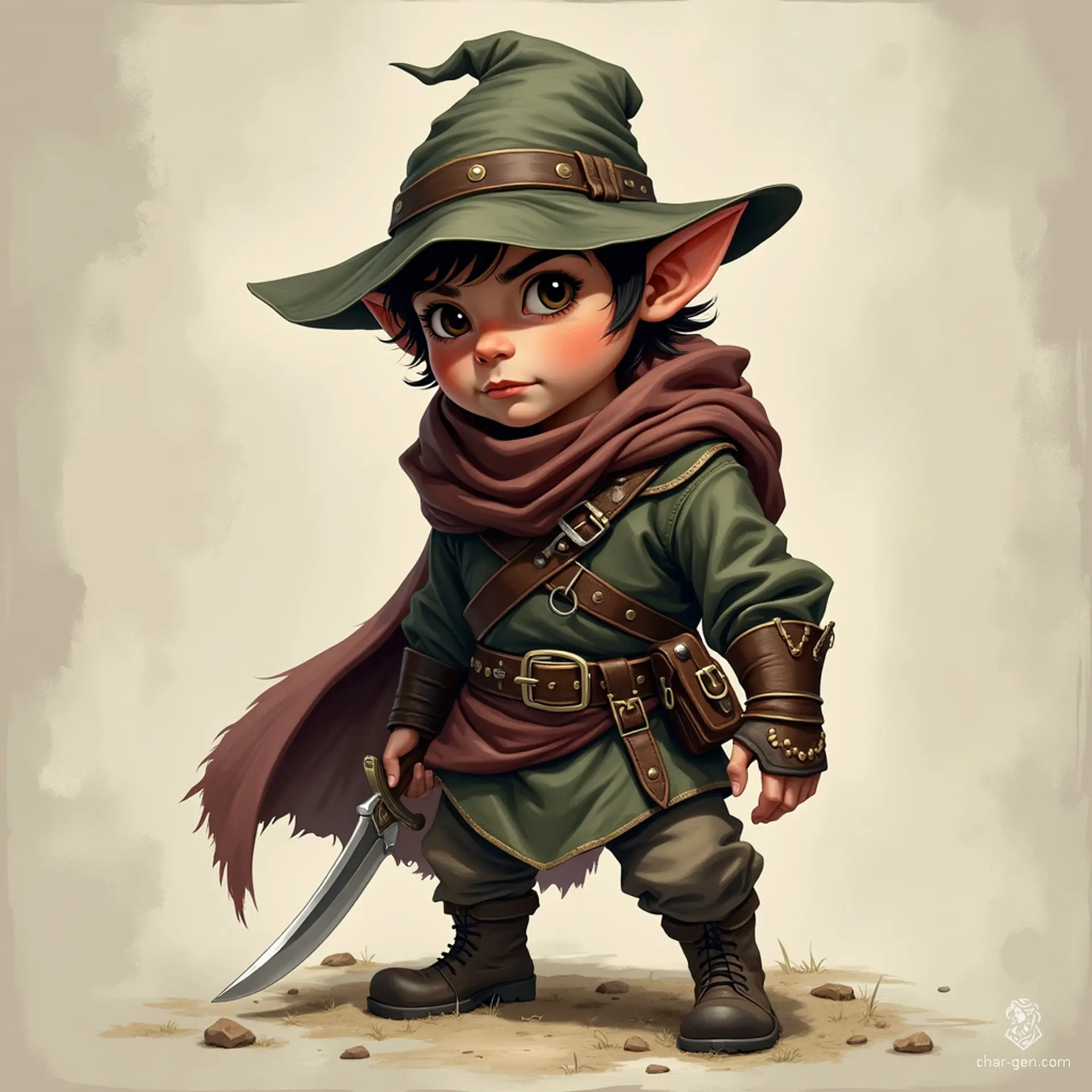 Meet Fennel Greenfoot, a nimble halfling thief with quick fingers and sharper instincts. Clutching a gleaming dagger, his mischievous grin hints at a life of daring escapades. Highly resourceful and ever-elusive, he dances through shadows, blending charm and cunning in the bustling markets of his homeland.