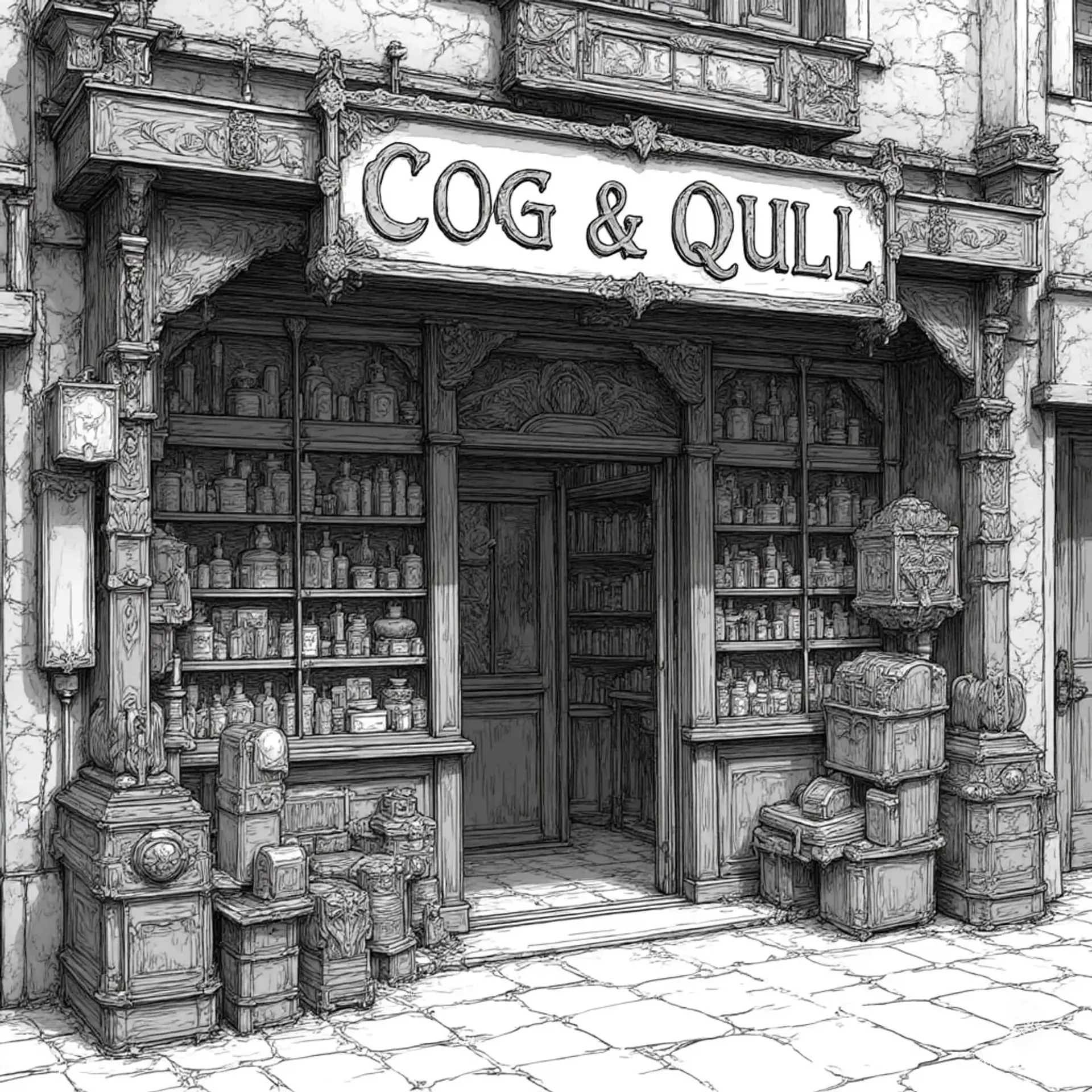 The Cog & Quill - AI-generated fantasy Shop