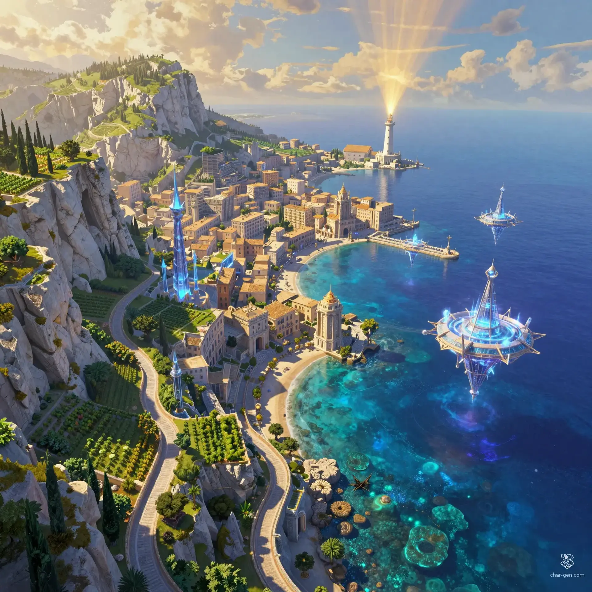 The Glimmering Sea-Reach - AI-generated fantasy Region