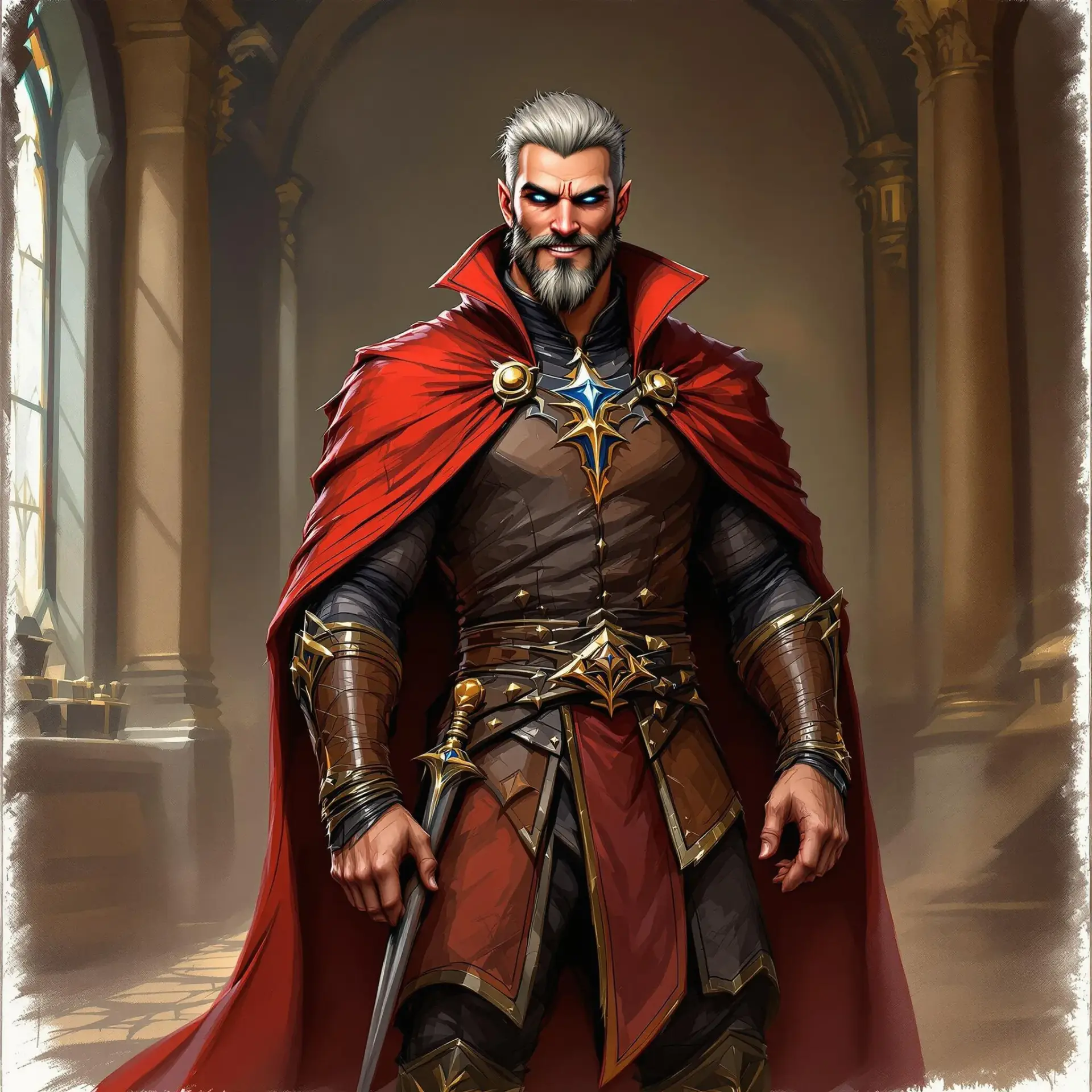 A diverse, middle-aged human male in his early 30s, exuding a mature yet approachable aura. With one striking blue eye and one warm brown, he carries the wisdom and resilience of adulthood, seamlessly blending into any realm with grounded strength and quiet confidence.