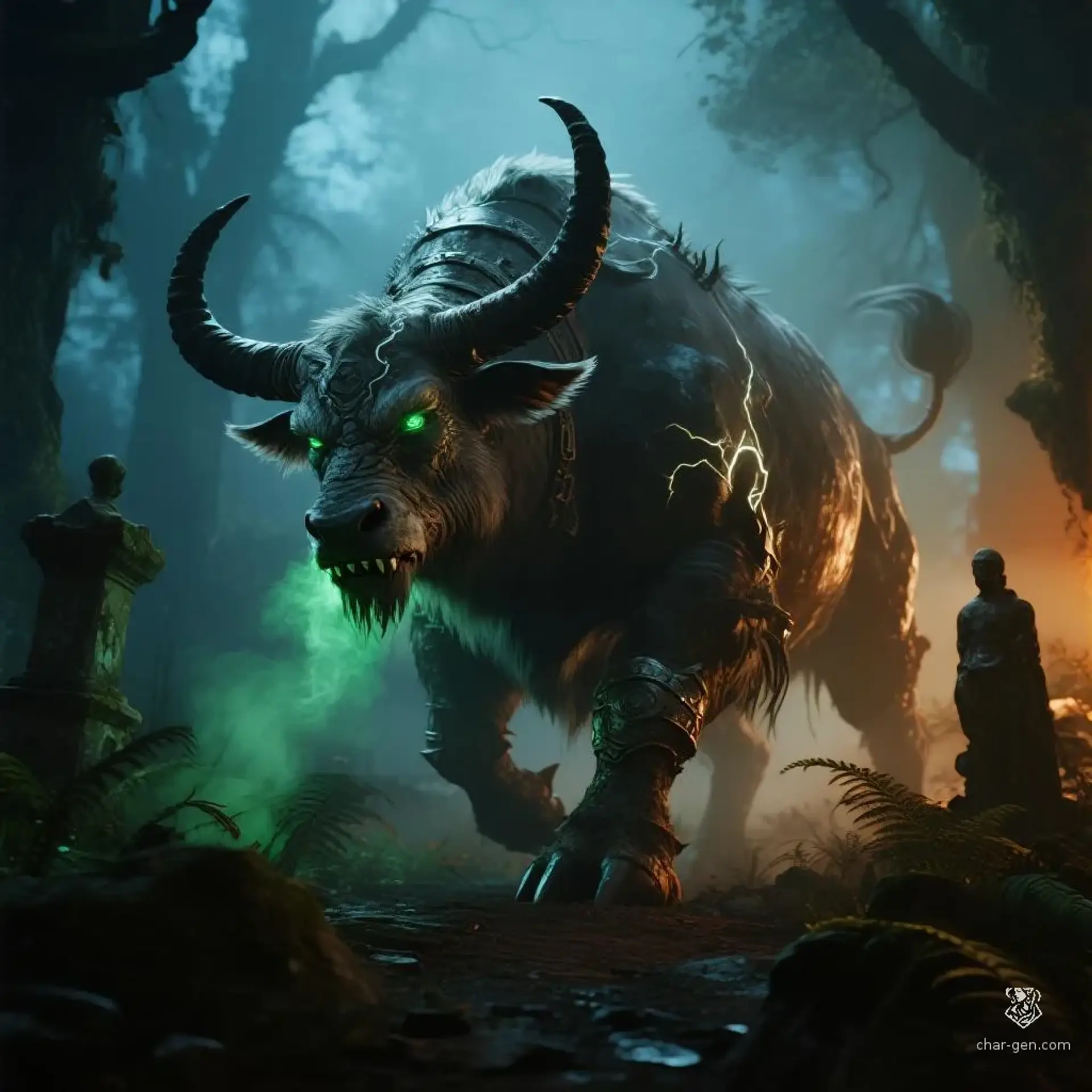 Forest Gorgon, Scarred Bull - AI-generated fantasy Monster