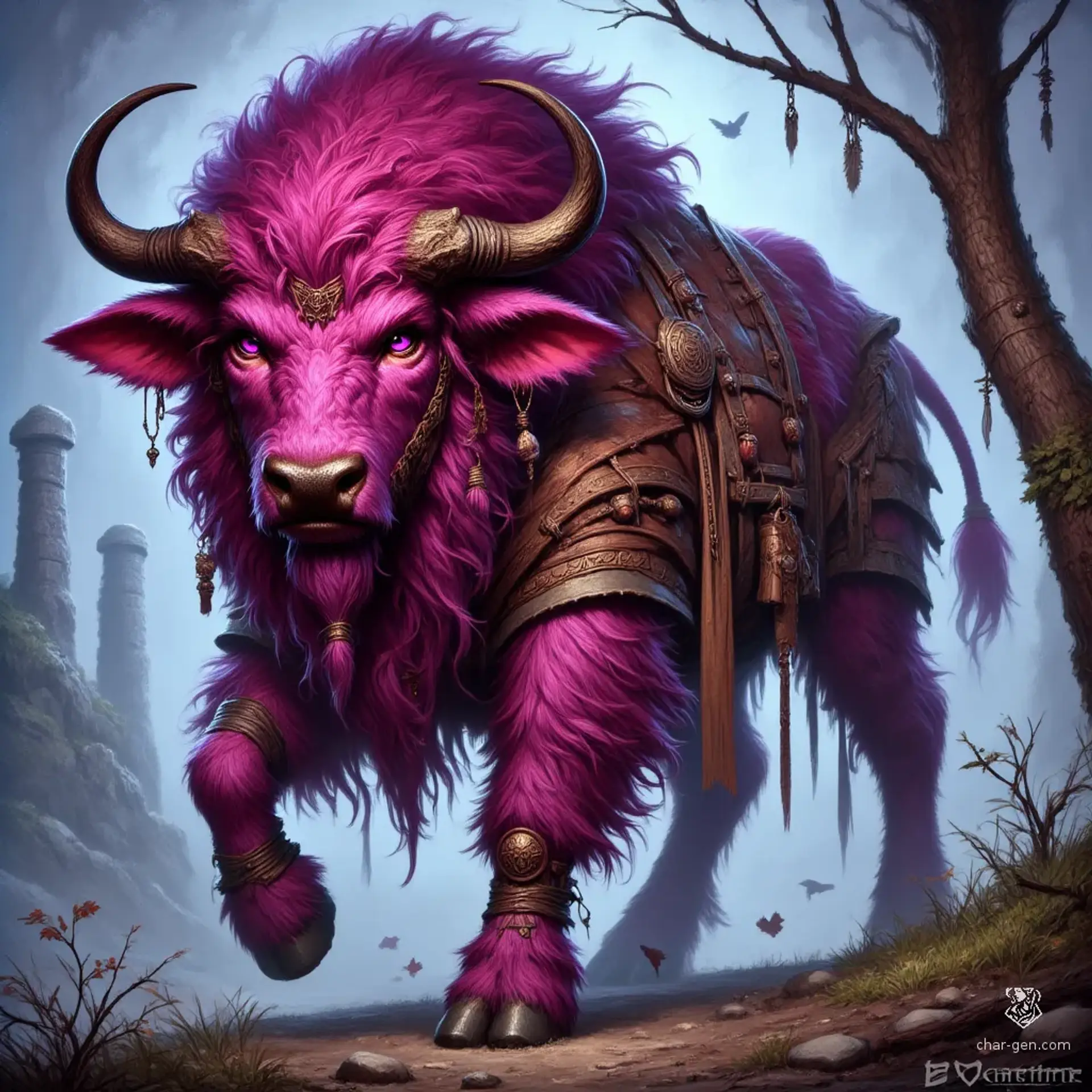 Fynzar, the Magenta Buffalo - AI-generated fantasy NPC