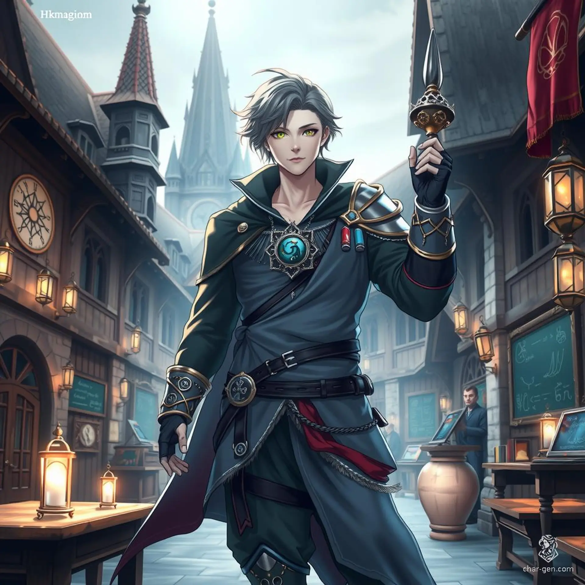 A male aasimar sorcerer with an angelic presence, subtle glow, and unusual colored eyes. He wears enchanted garments inscribed with arcane sigils, radiating a powerful magical aura.