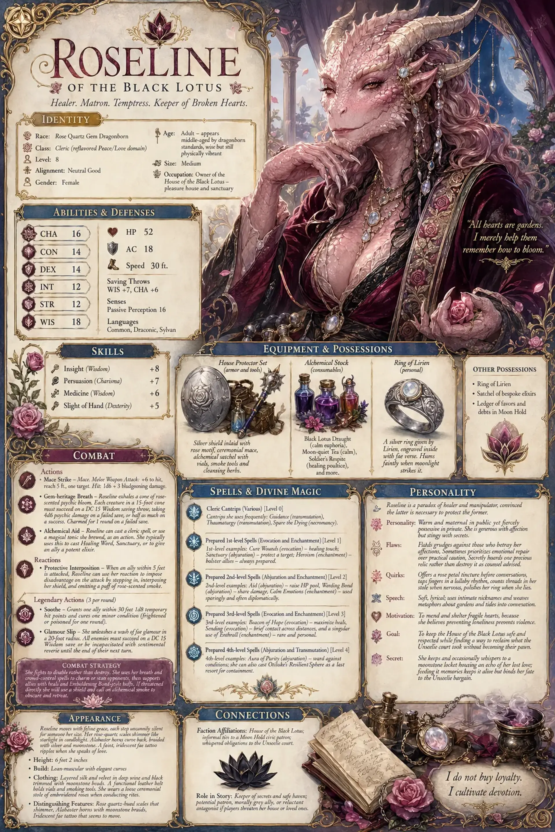 Roseline of the Black Lotus - AI-generated fantasy NPC