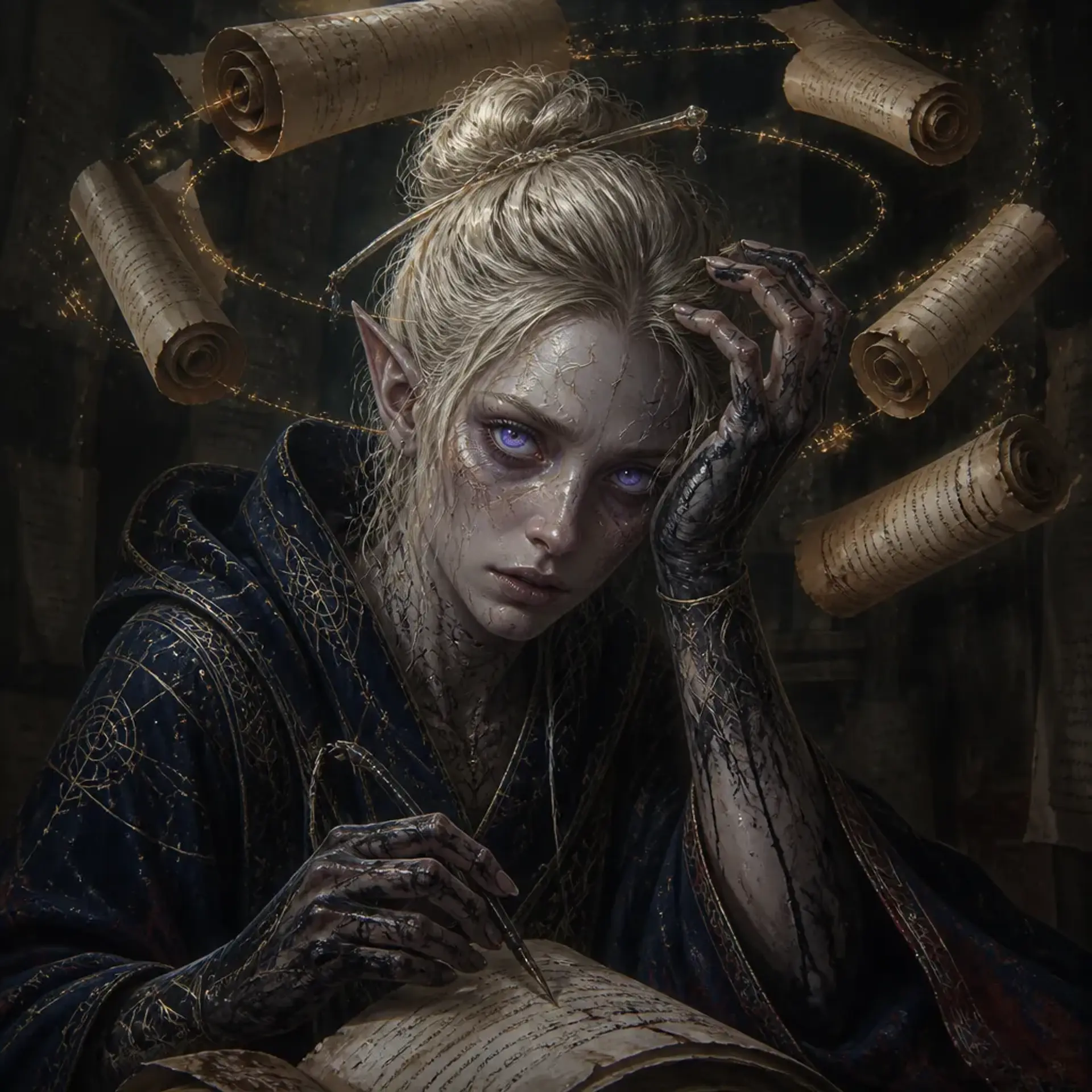 Archivist Elara Valthanis - AI-generated fantasy NPC