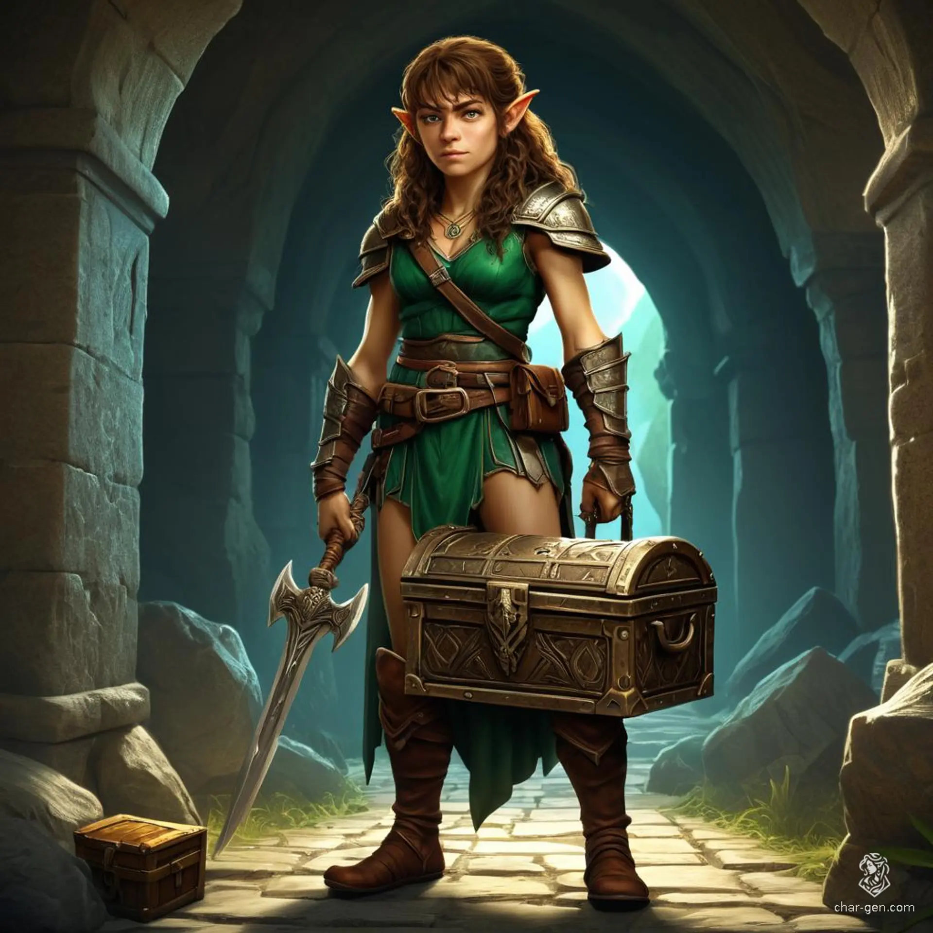Brave and cunning, Liliana the Halfling is a fearless female treasure hunter standing at 1.5 meters tall. Renowned for her agility and sharp wit, she effortlessly navigates ancient ruins and treacherous landscapes in pursuit of forgotten riches.