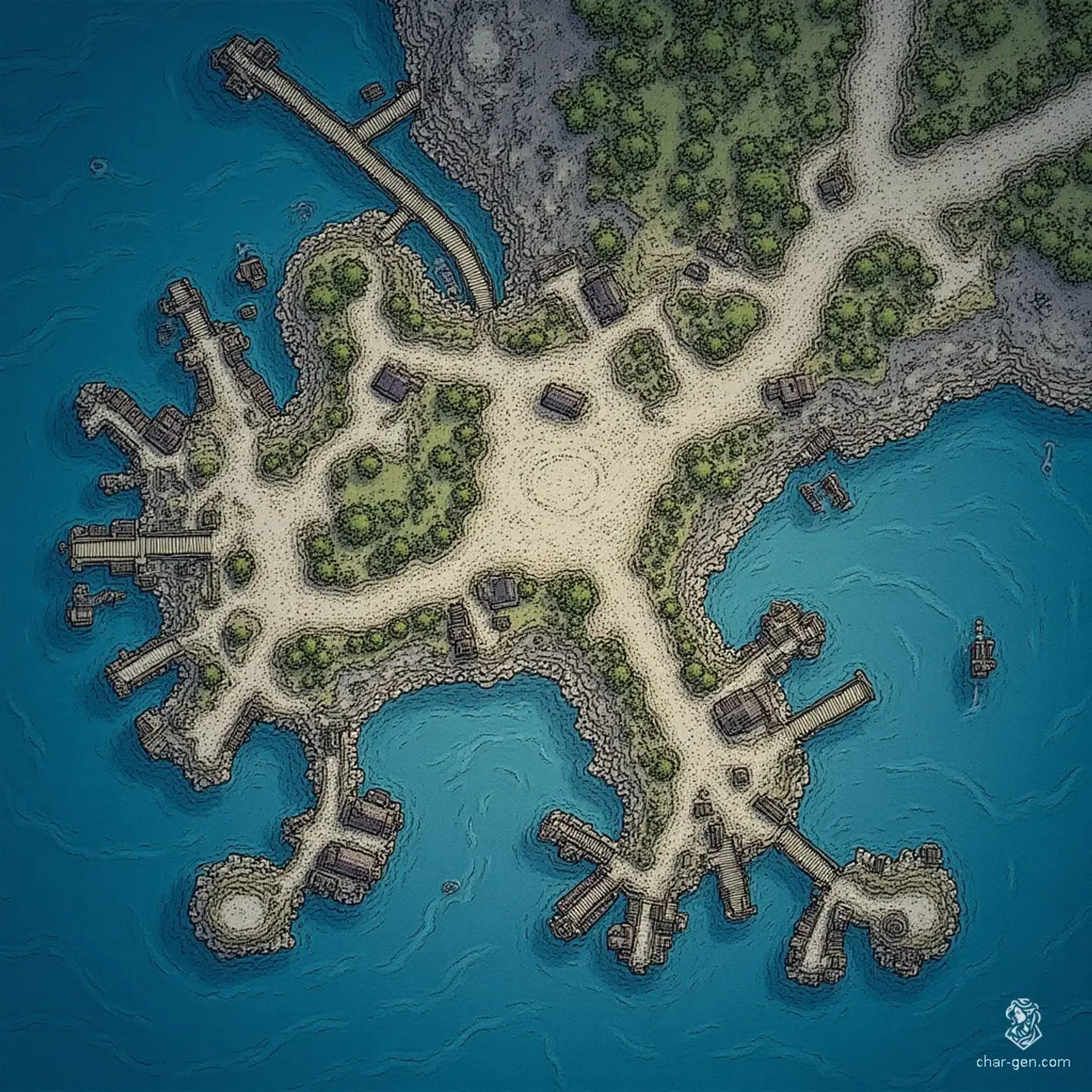 Goldharbor - AI-generated fantasy Settlement