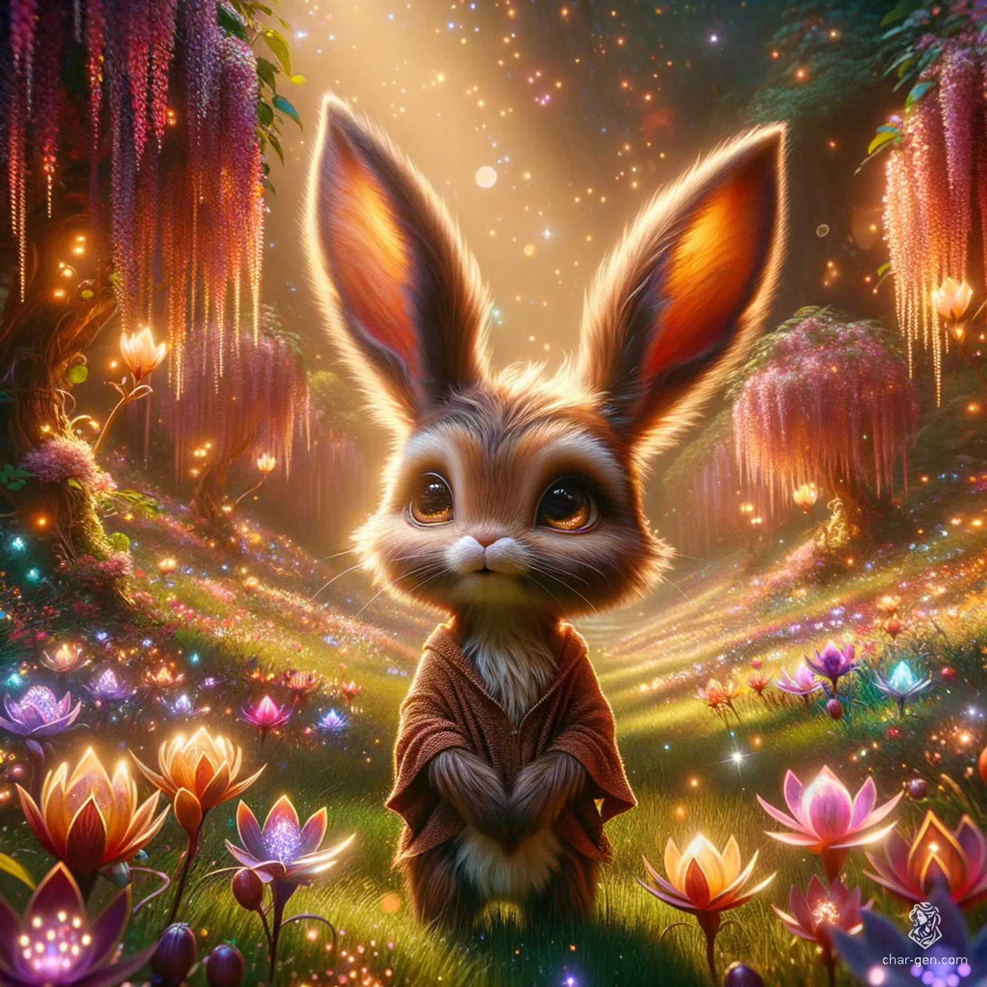 A petite harengon cleric, this vigilant guard boasts brown fur with white patches, rabbit-like features, and wears chainmail. Her serene demeanor and prominent holy symbol exude a calming authority as she patrols the streets, ensuring safety with her long hare ears always perked for danger.
