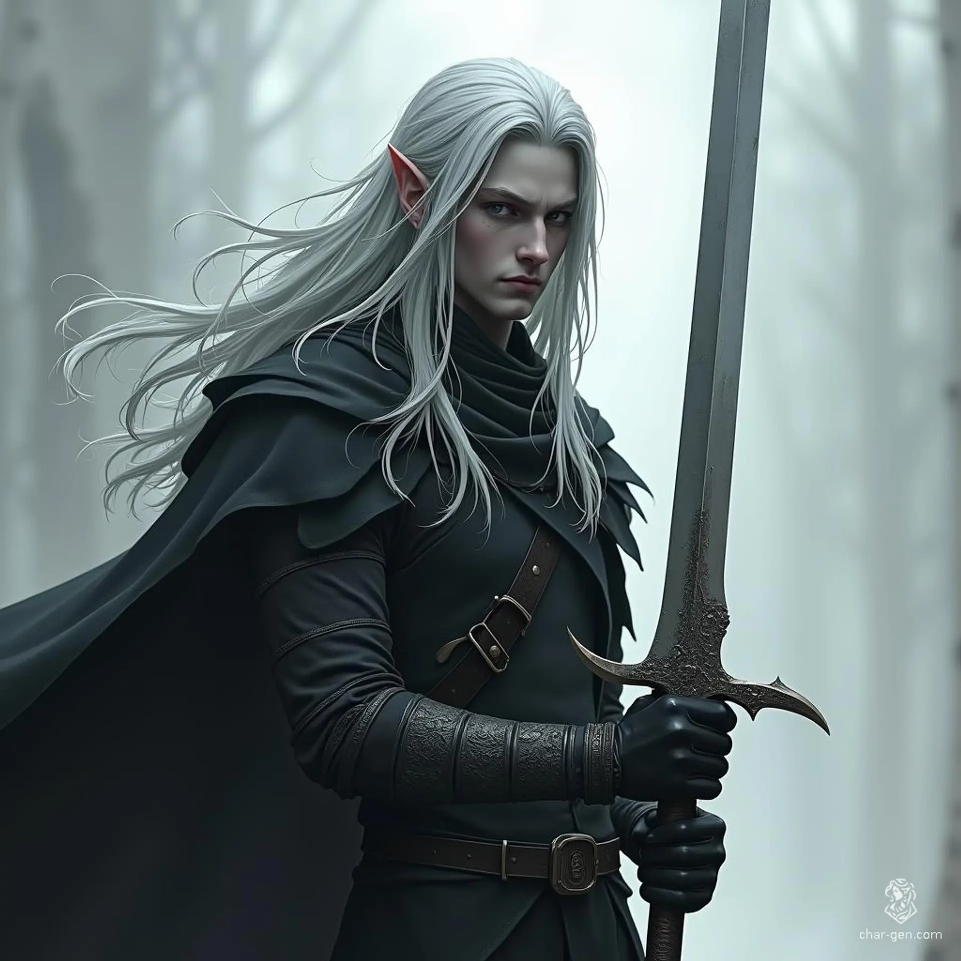 A male Drow elf with long silver hair and striking gray skin, he wields a mystical soul knife that embodies his dark magic. Stealthy and cunning, he navigates both the shadows of the Underdark and the intricate web of his past, seeking redemption and power.