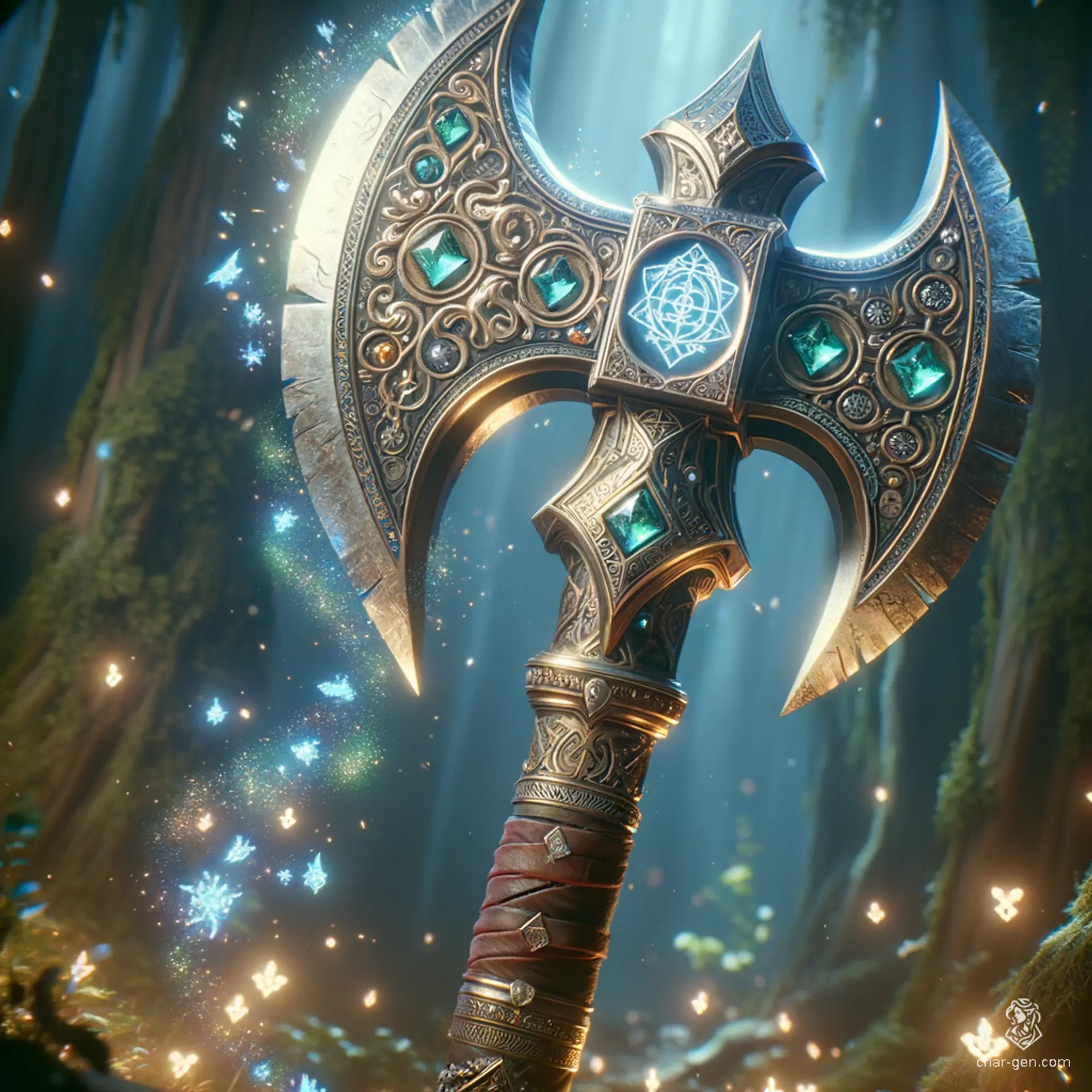 The Holy Axe is a radiant masterpiece adorned with ancient runes and luminous gems. Its glowing blade (1.5) pierces darkness, cleaving evil with divine fervor. Whispered legends say it bestows unparalleled strength upon the worthy, making it the ultimate weapon against malevolent forces.