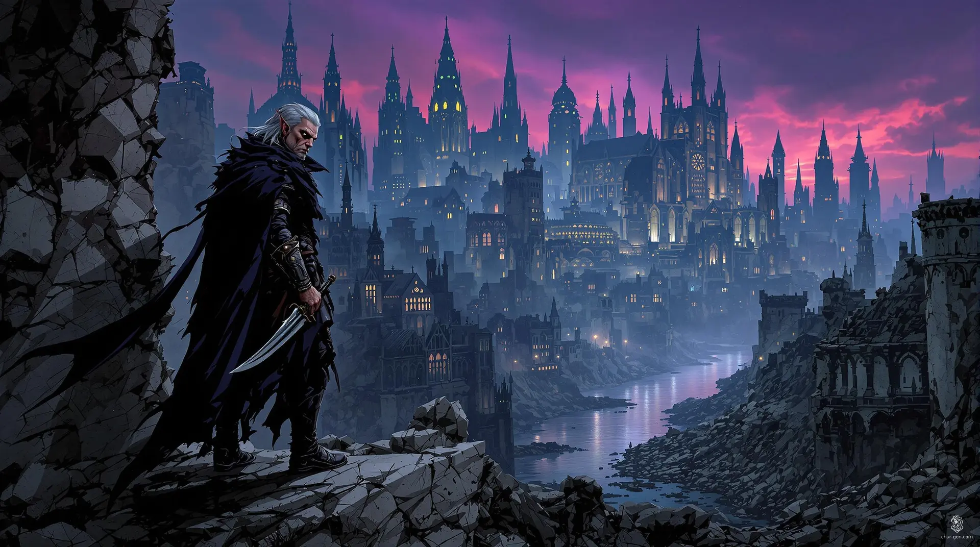 In the heart of Ravnica, a melancholic figure emerges from the ruins—a brooding architect of dreams. Cloaked in shadows, they navigate between crumbling towers and soaring cathedrals, embodying the city’s splendor and decay, their vision a bridge between lost glory and abandoned hope.