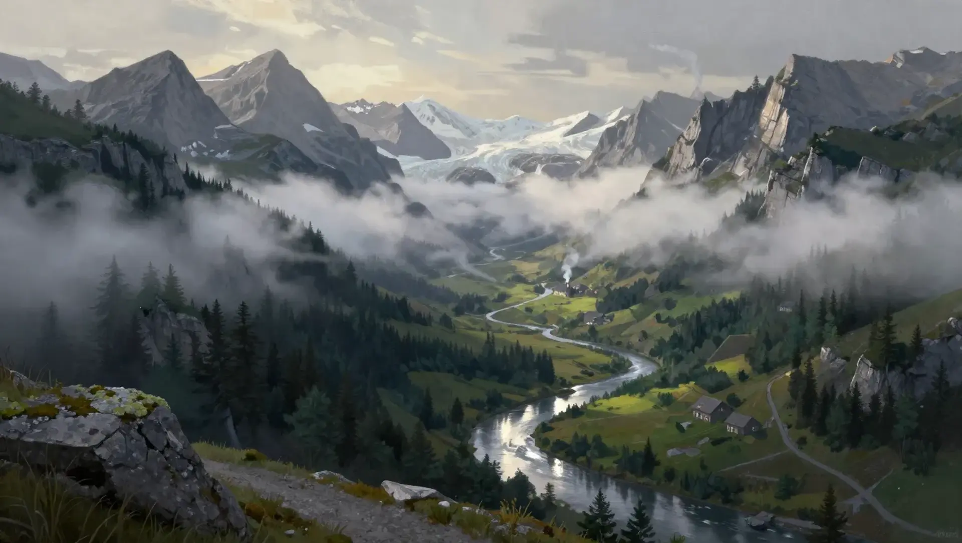 Fog Mist Valley - AI-generated fantasy Region