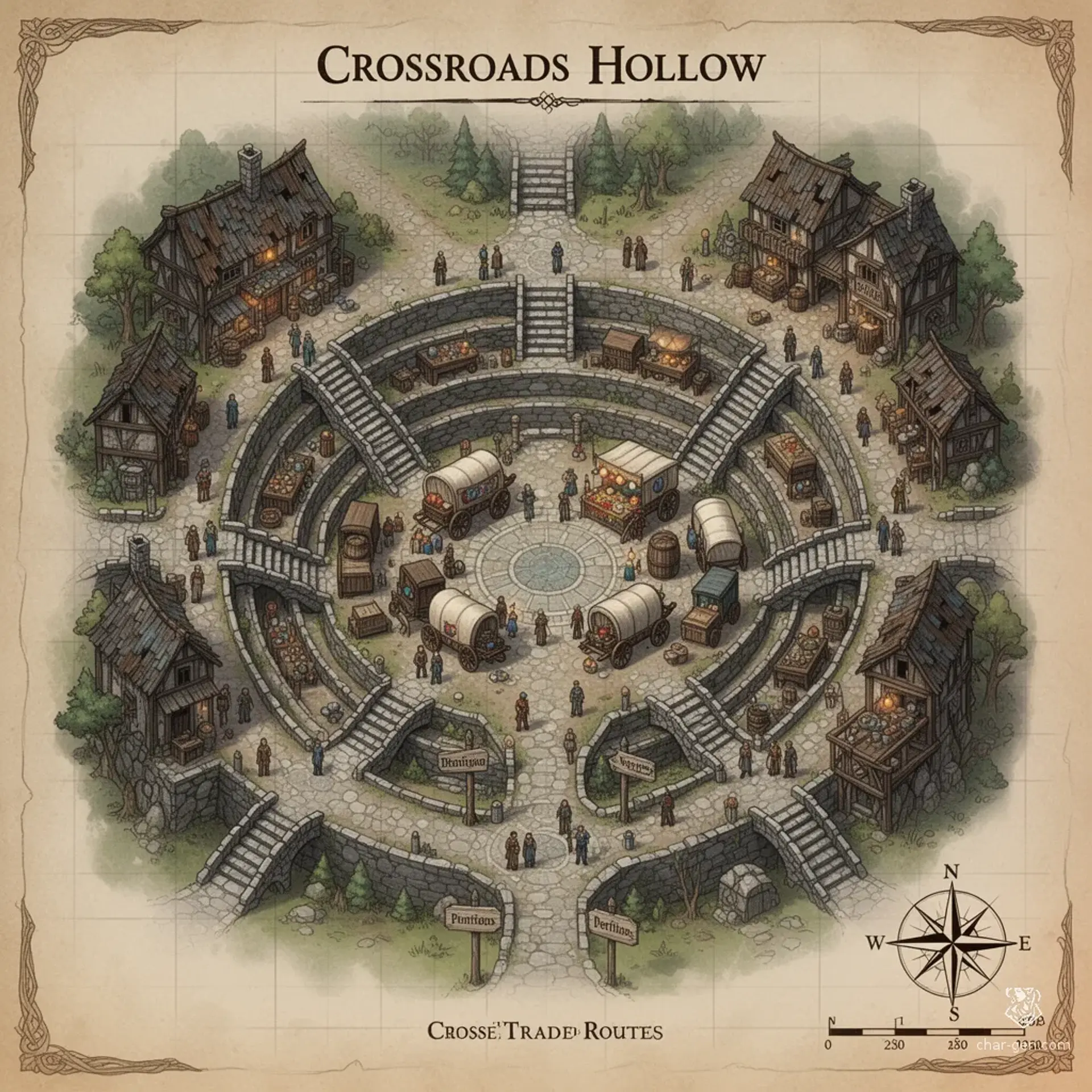 Crossroads Hollow - AI-generated fantasy Settlement