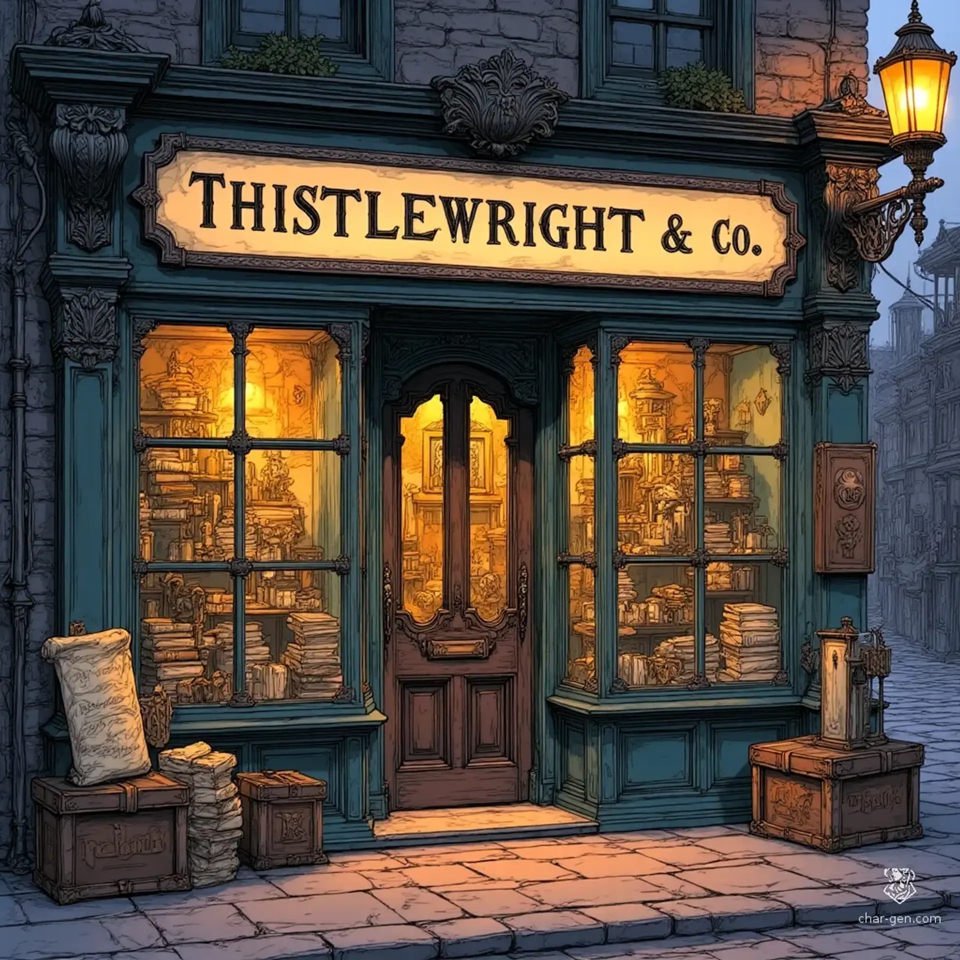 Thistlewright & Co. — Books, Scrolls, and Curious Mechanica - AI-generated fantasy Shop