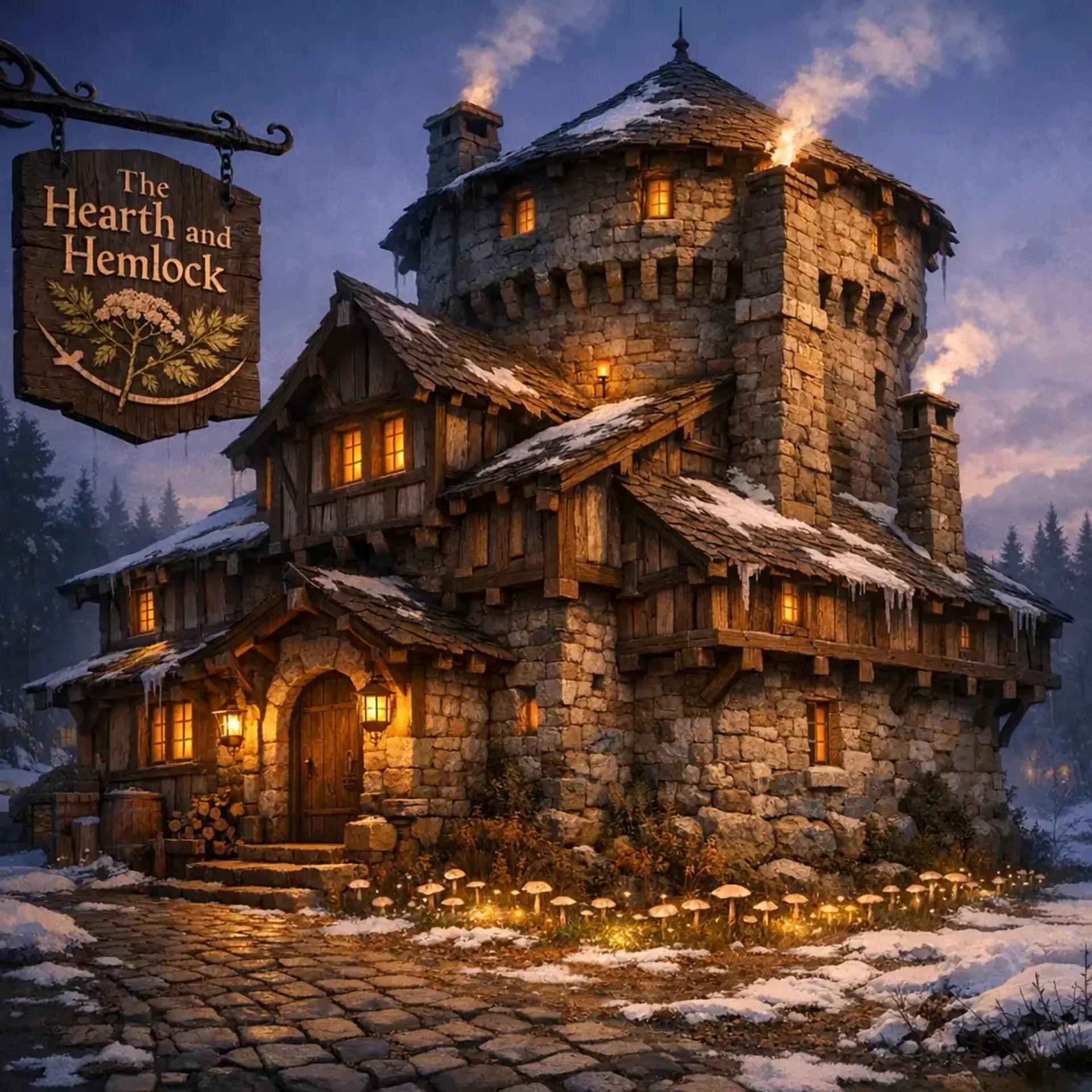 The Hearth and Hemlock - AI-generated fantasy Tavern