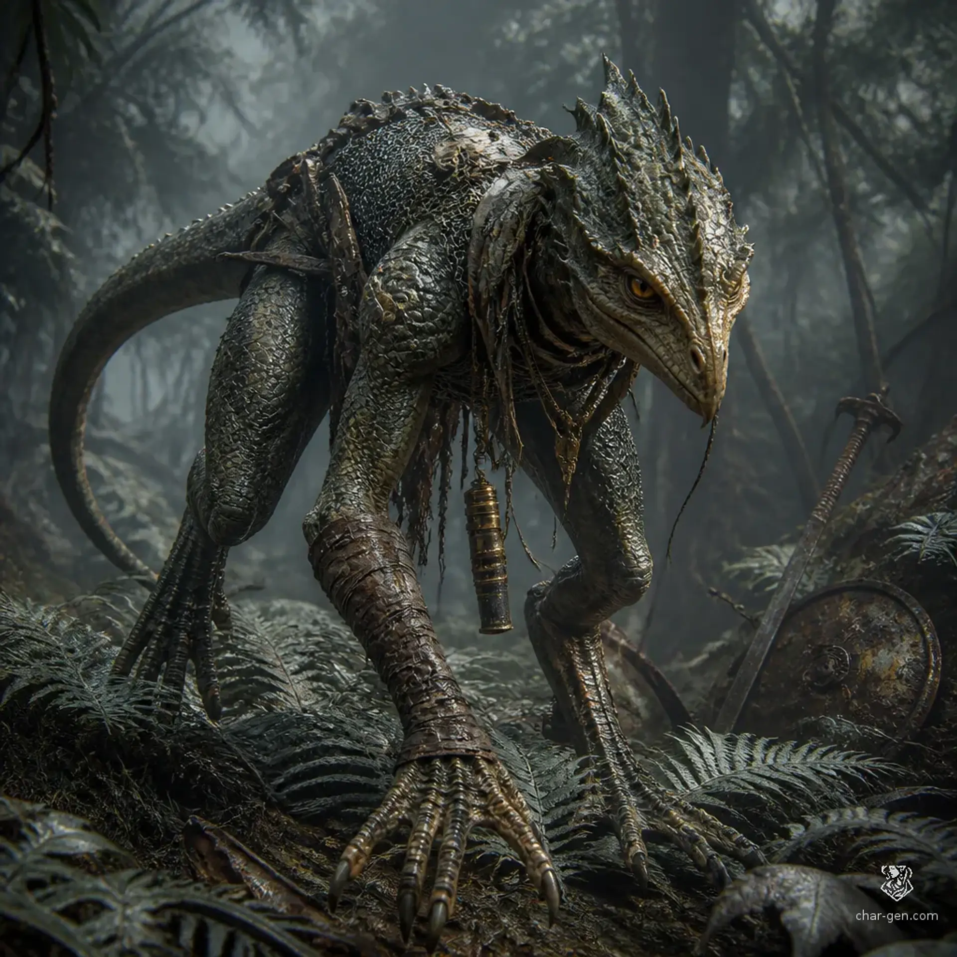 Mist-Stalker Deinonychus - AI-generated fantasy Monster