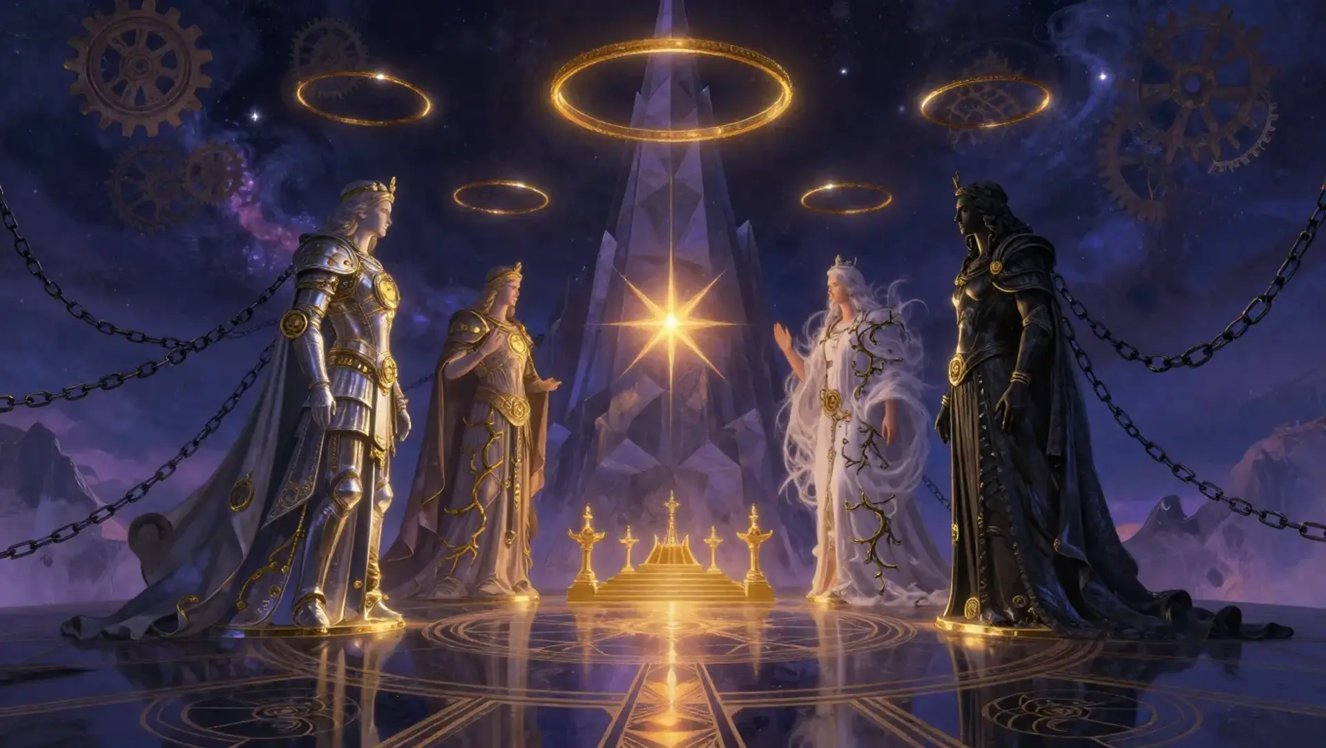 The Quintet of the Triadic Loop - AI-generated fantasy Pantheon