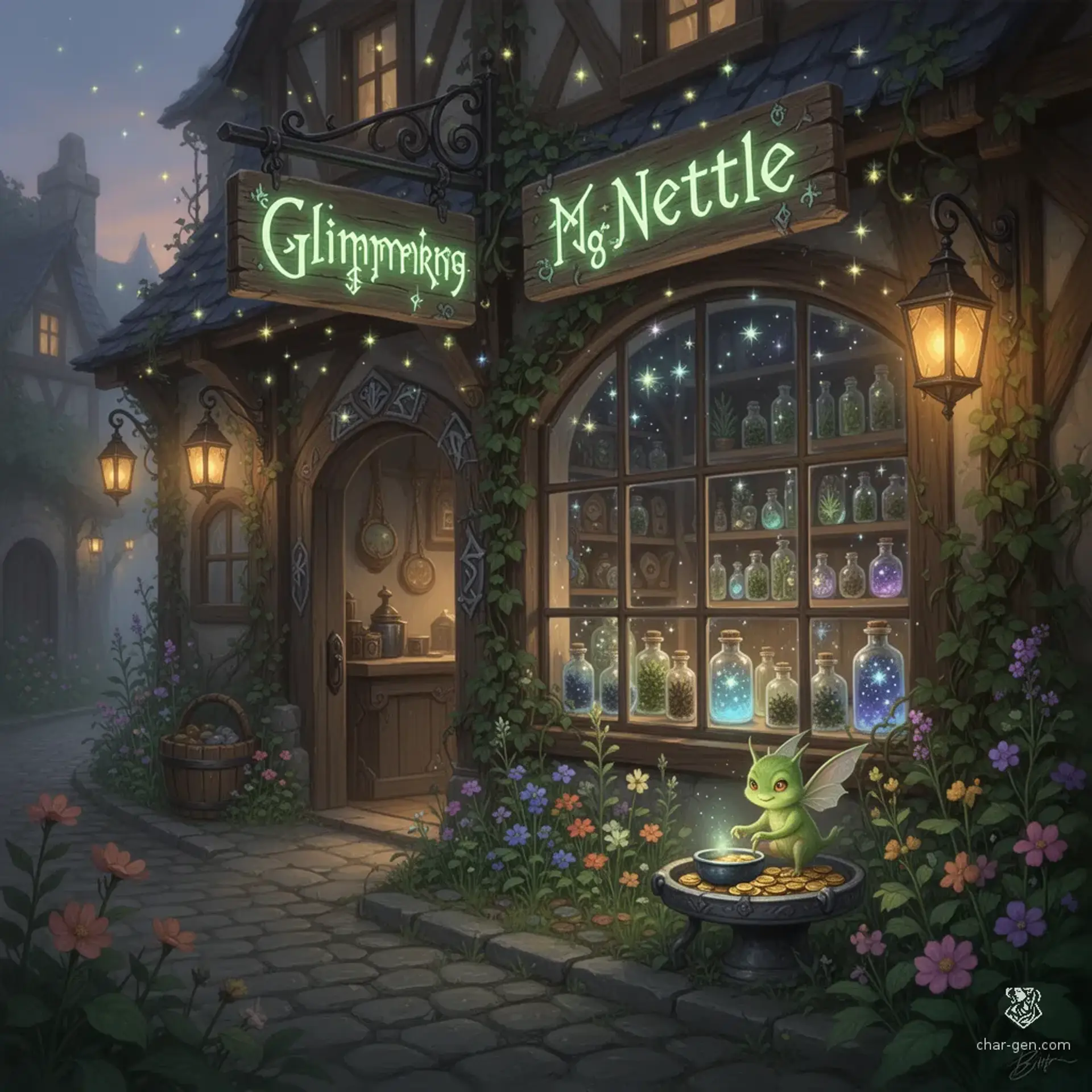 The Glimmering Nettle - AI-generated fantasy Shop