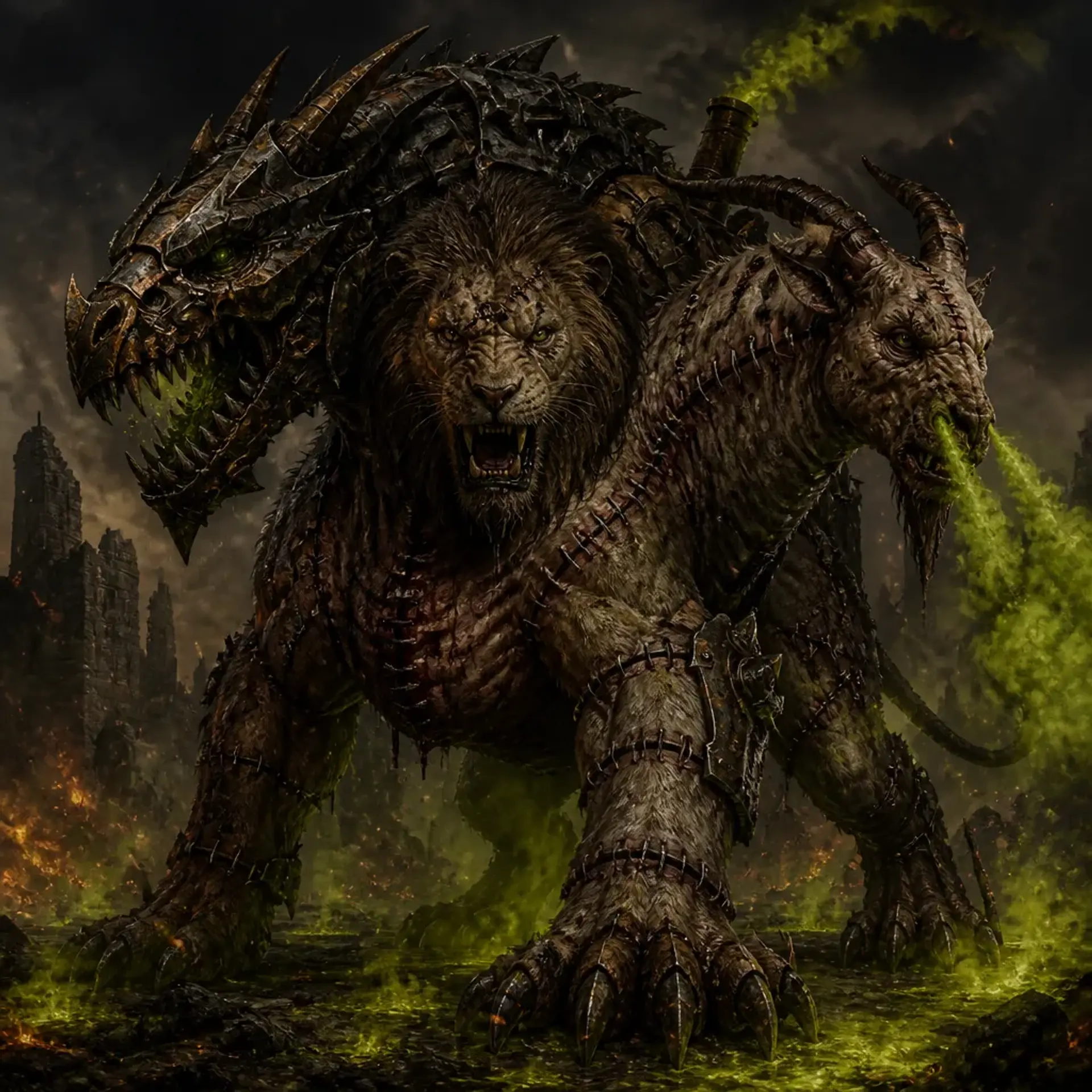 Siege-Bred Chimera - AI-generated fantasy Monster